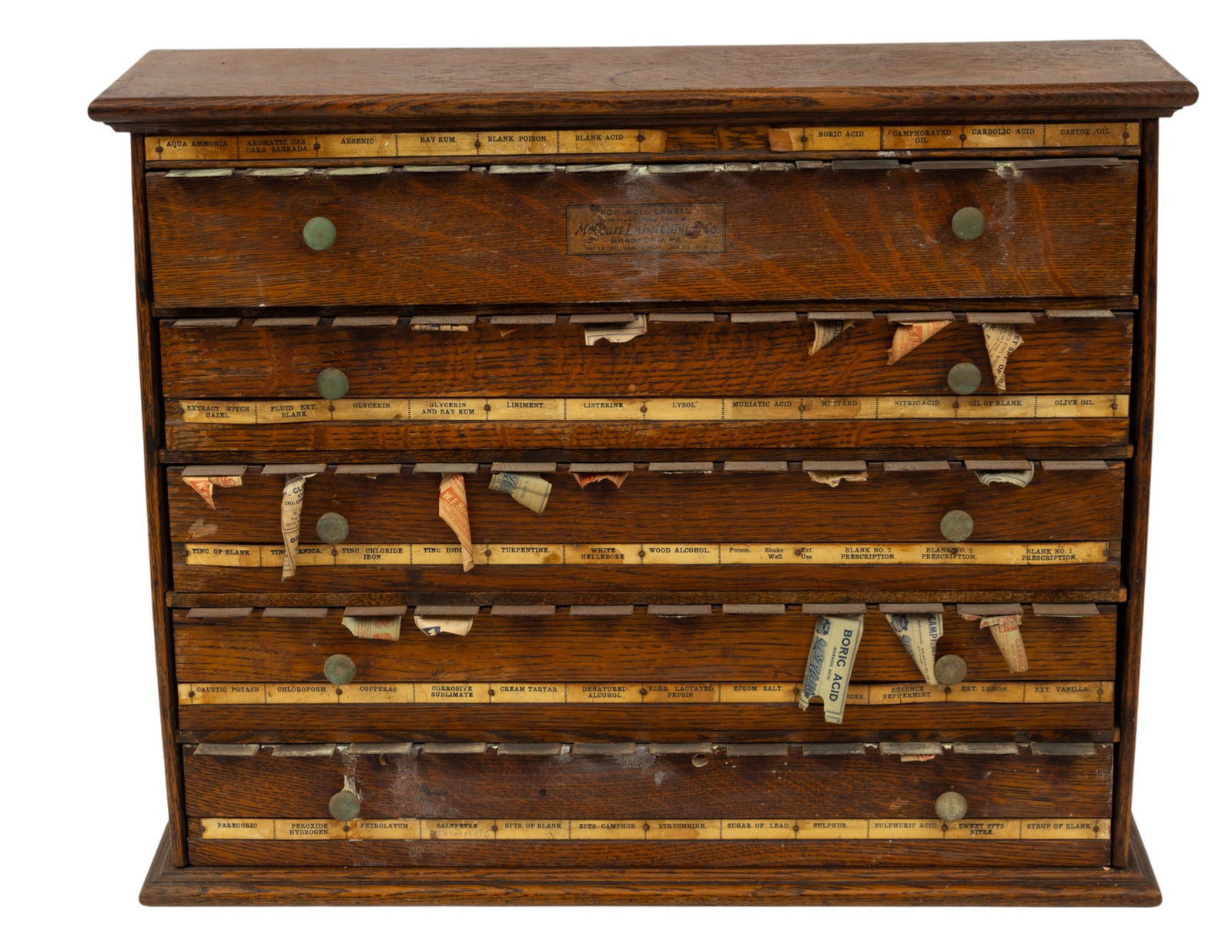 McCourt Label Cabinet Company (Bradford, Penn.) Oak Pharmaceutical Label Cabinet, Early 20th C., H (1 of 5)