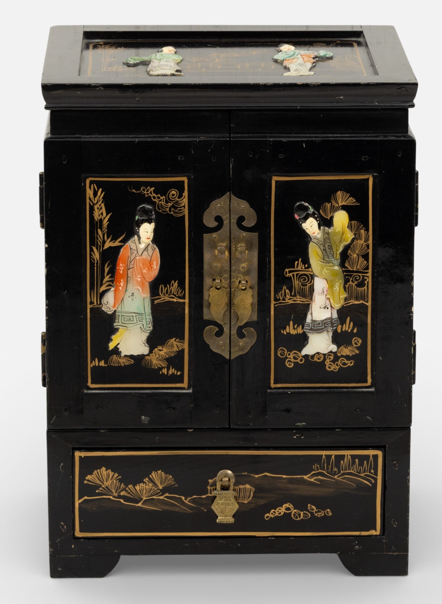 Chinese Black Lacquer Small Chest 1970, H 14" W 10" Depth 9" (1 of 7)