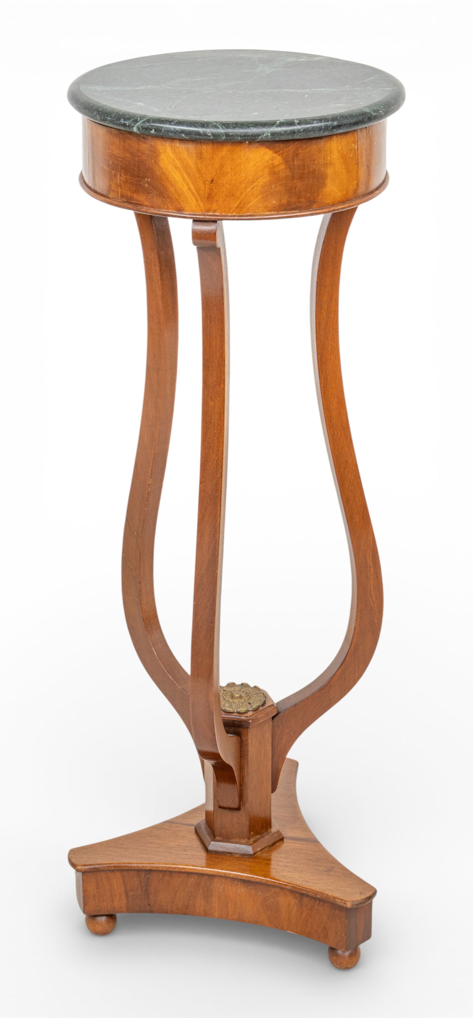 Empire Style Walnut Round Marble Top Pedestal 1960, H 37" Dia. 13" (1 of 4)
