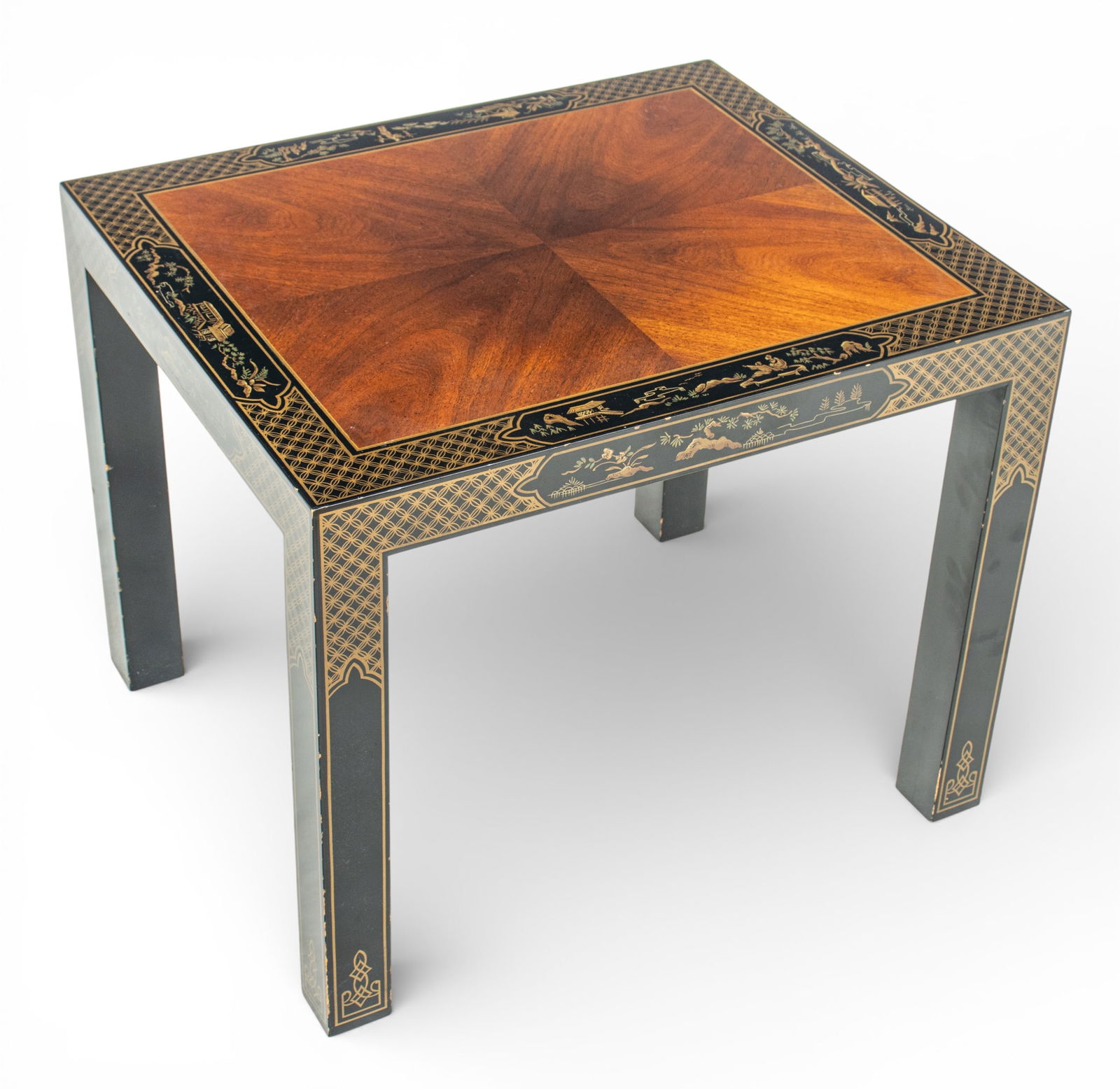 Drexel Lamp Table Mahogany with Black Border 1970, 'Etcetera', H 21" W 22" L 26" (1 of 4)