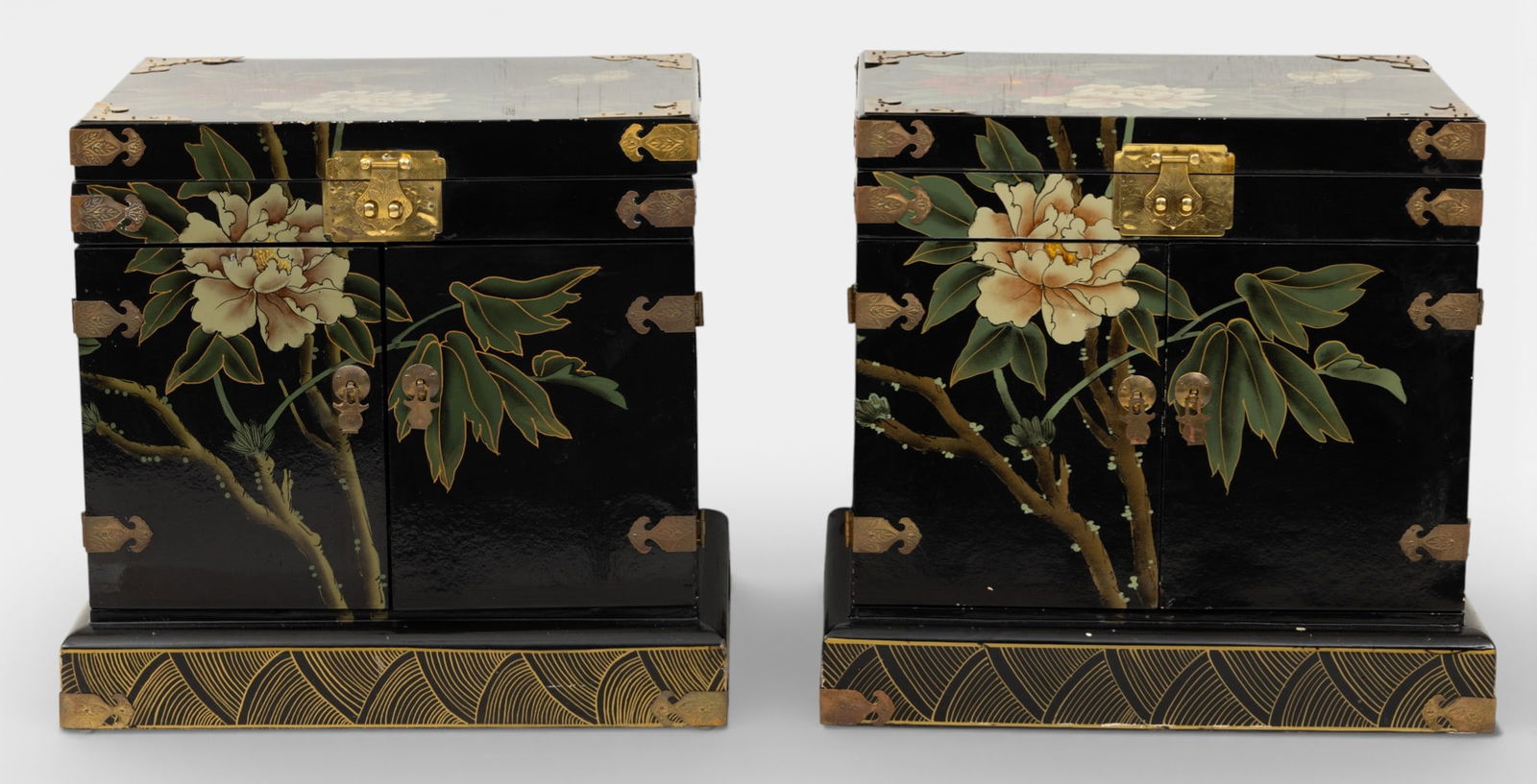 Chinese Black Lacquer Jewelry Cabinets H 16" W 16" Depth 12" 1 PAIR (1 of 7)