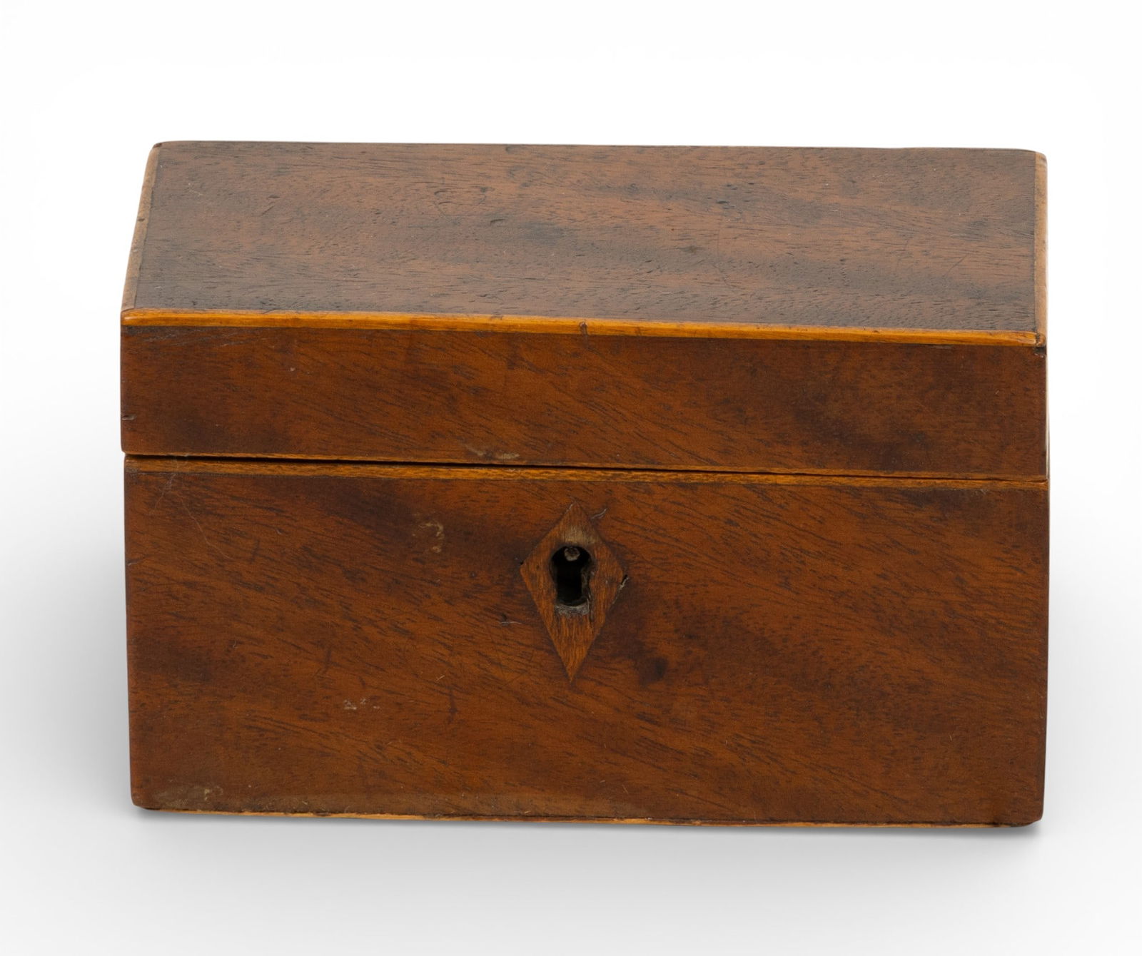 English Mahogany Double Tea Caddy with Key 1850, H 2.75" W 2.75" L 4.5" (1 of 6)