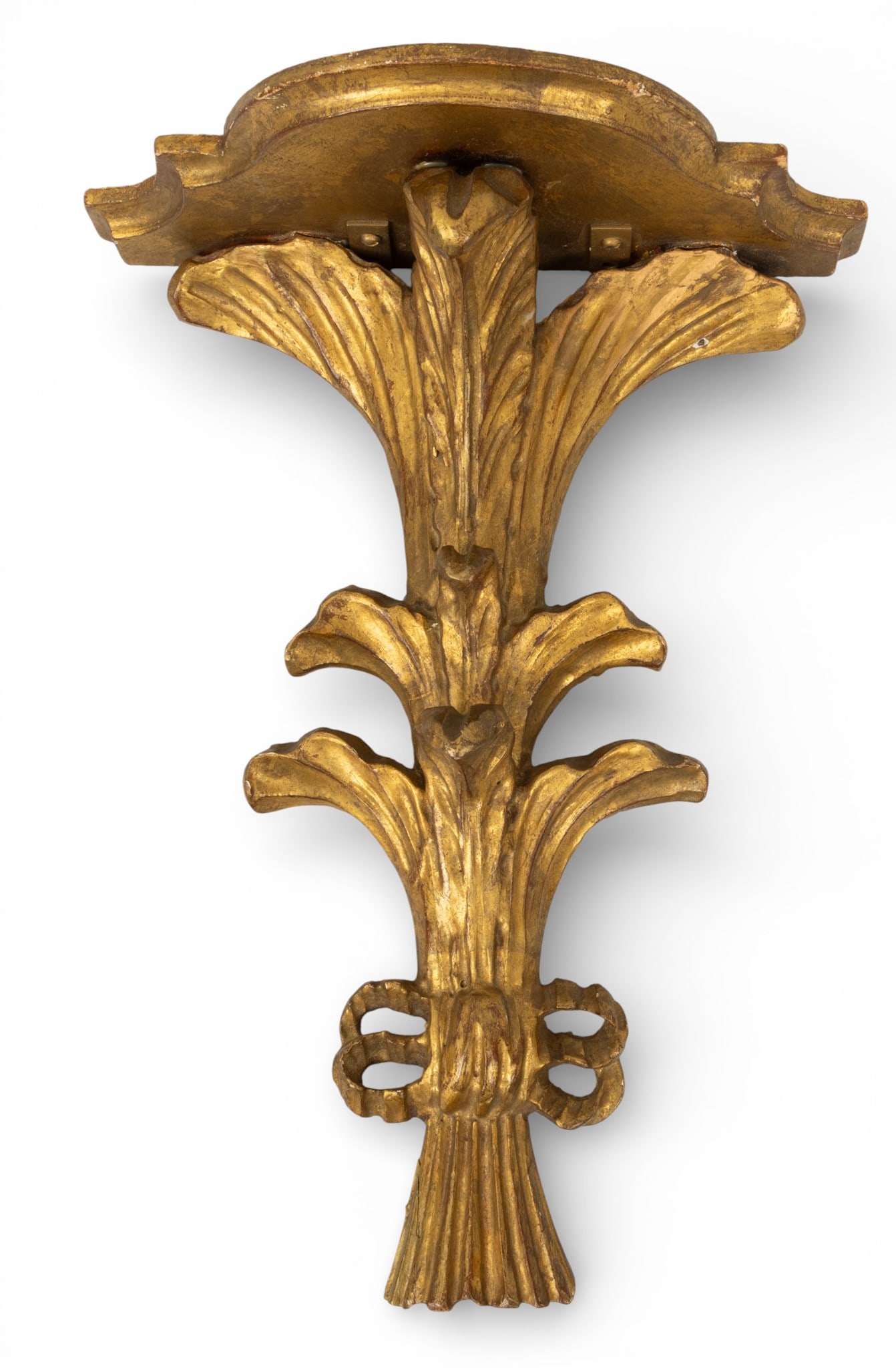 Prince of Wales Feathers Carved Wood and Painted Gold Shelf, Ca. 1900, H 13.5" W 10" Depth 5" (1 of 3)