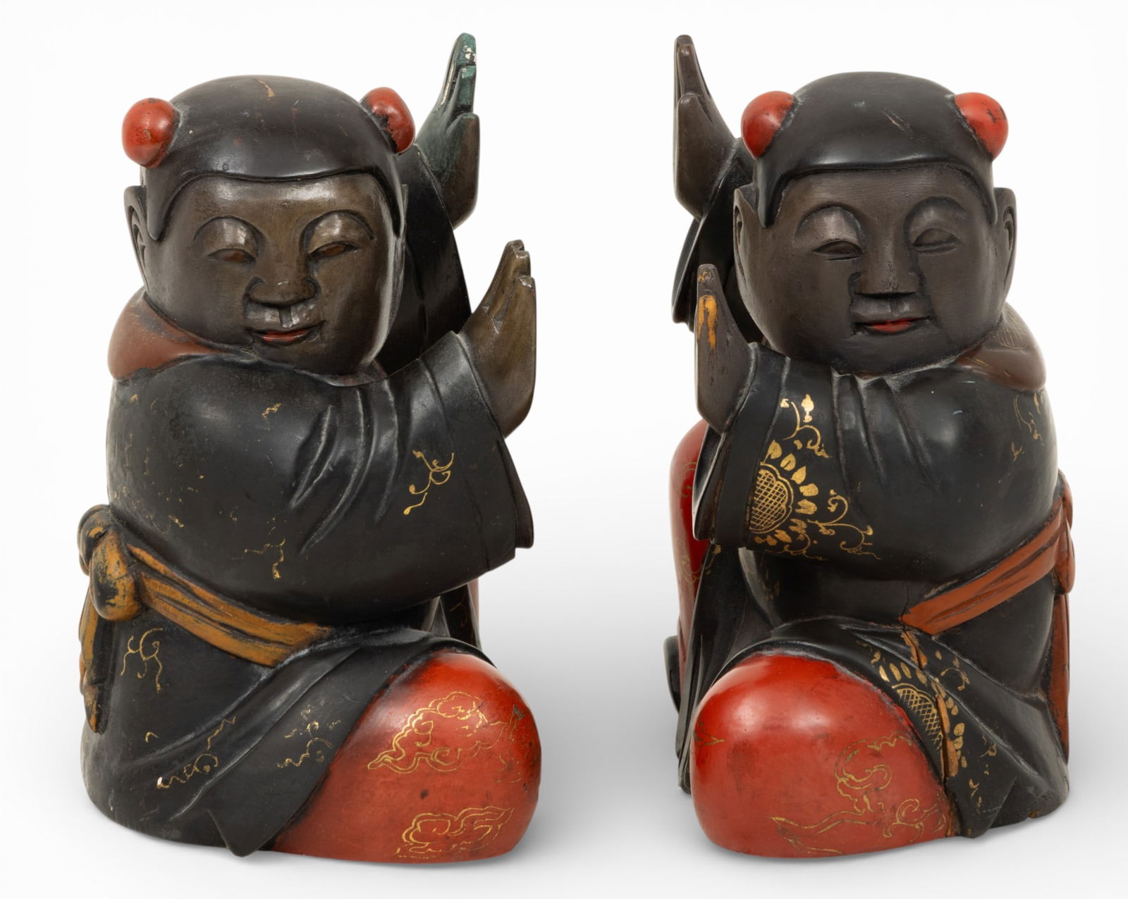 Japanese Lacquered Wood Bookends H 6.75" W 5.25" L 4" 1 PAIR (1 of 4)