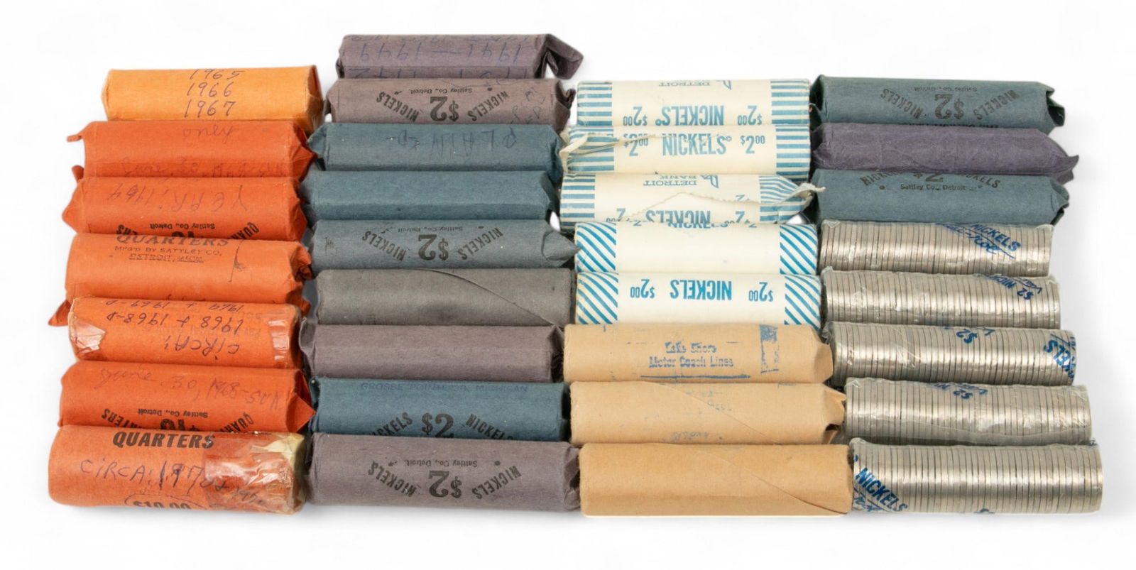 7 Rolls $10. Quarters; 18 Rolls $2. Nickels; 5 Plastic Wrapped $2. Nickels (1 of 2)