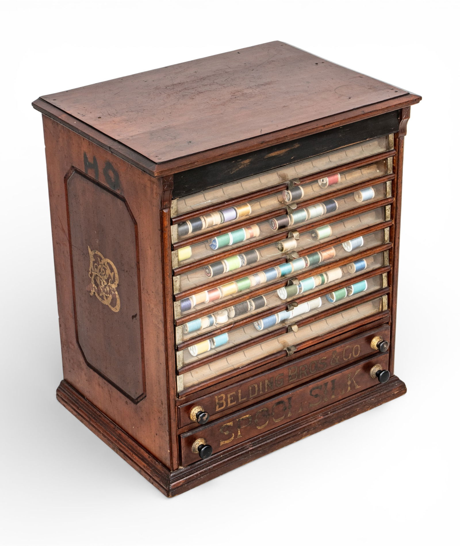 Belding Brothers and Co. Walnut Spool Cabinet, Ca. Late 19th C., H 25.5" W 23" Depth 16.25" (1 of 12)