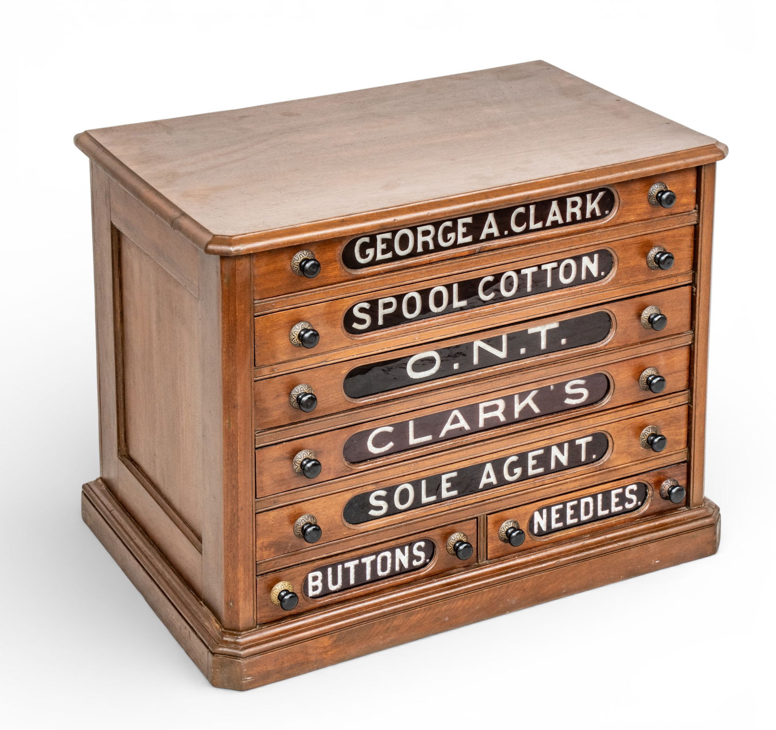 George A. Clark Walnut Spool Cabinet, Ca. Late 19th C., H 22" W 29" Depth 18.5" (1 of 12)