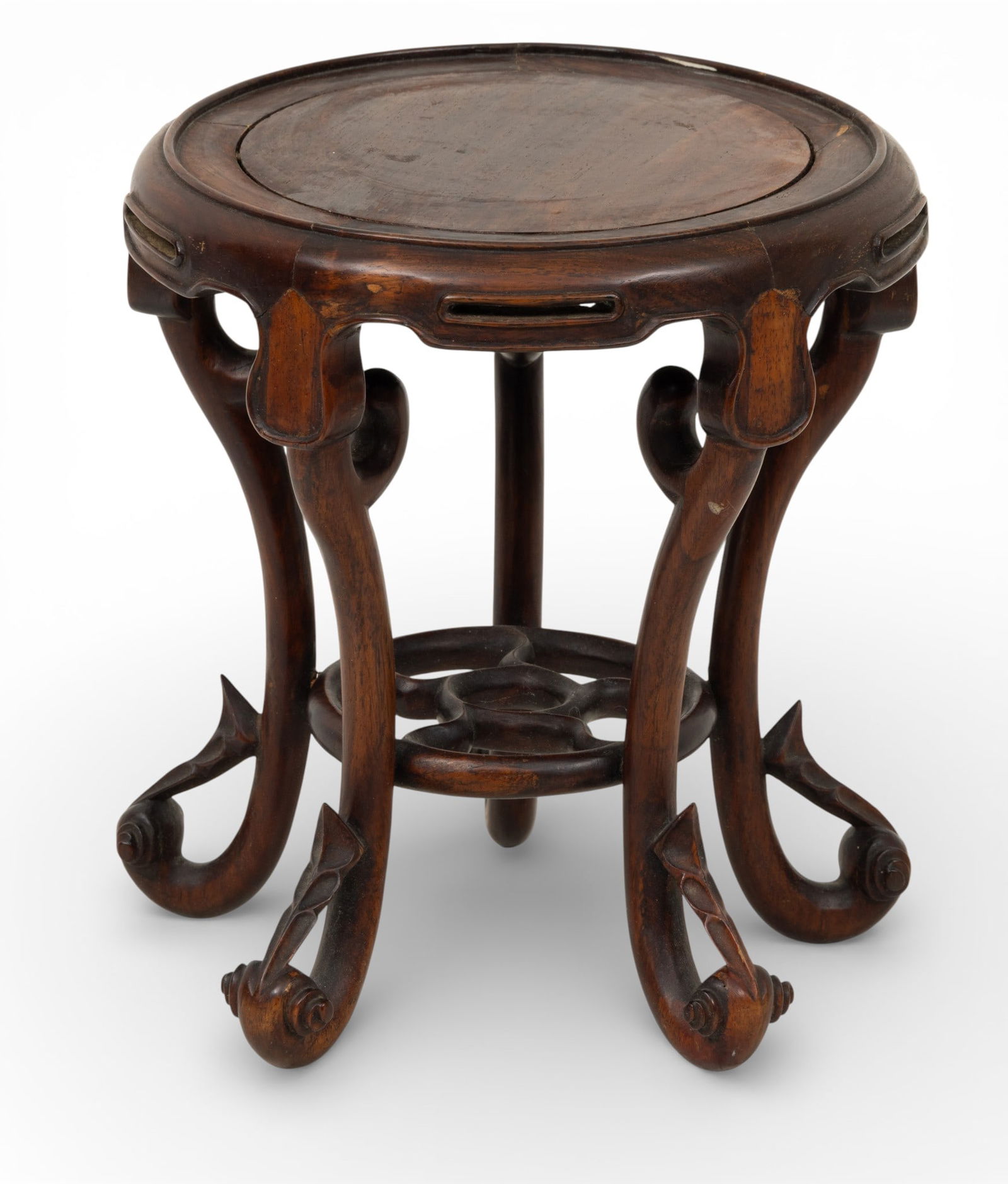 Chinese Tall Teakwood Stand H 8" Dia. 7.25" (1 of 3)