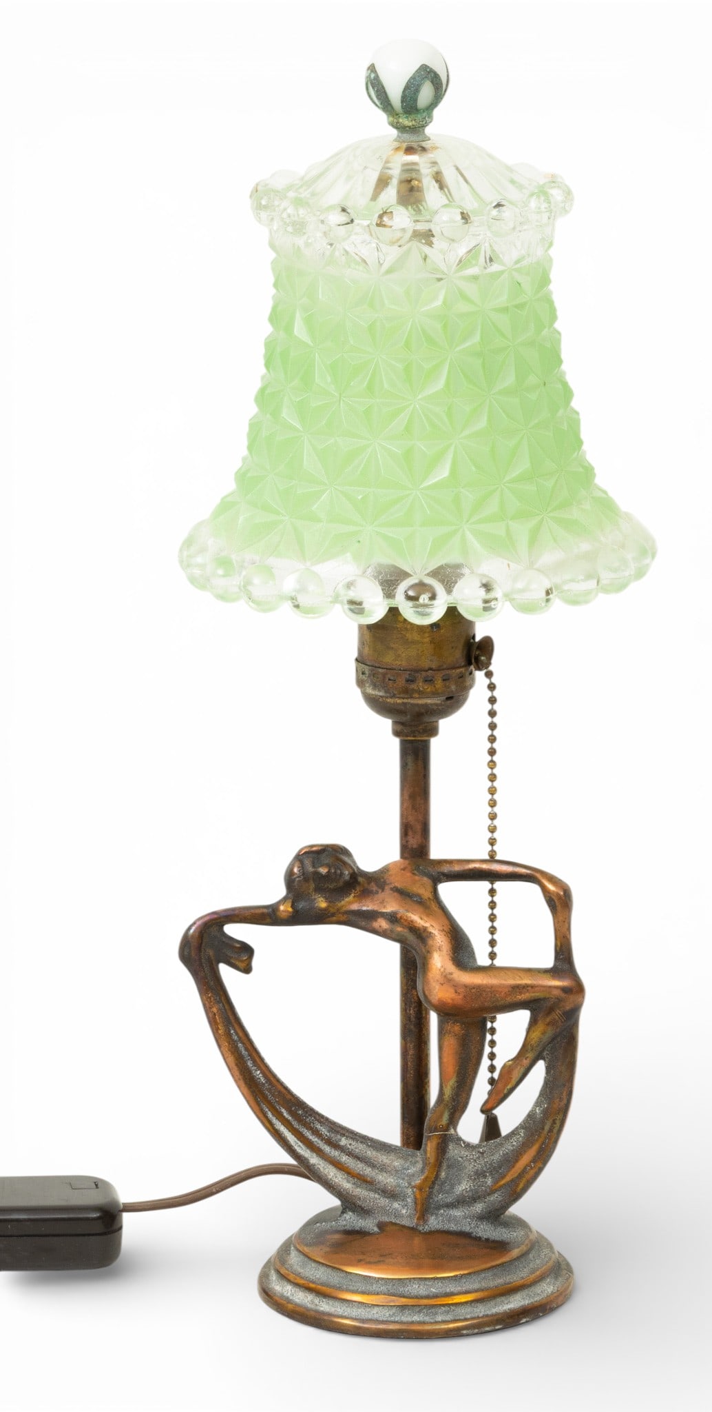 Art Deco Spelter Scarf Dancer Vanity Lamp, Glass Shade 1920, H 16" W 5" (1 of 6)