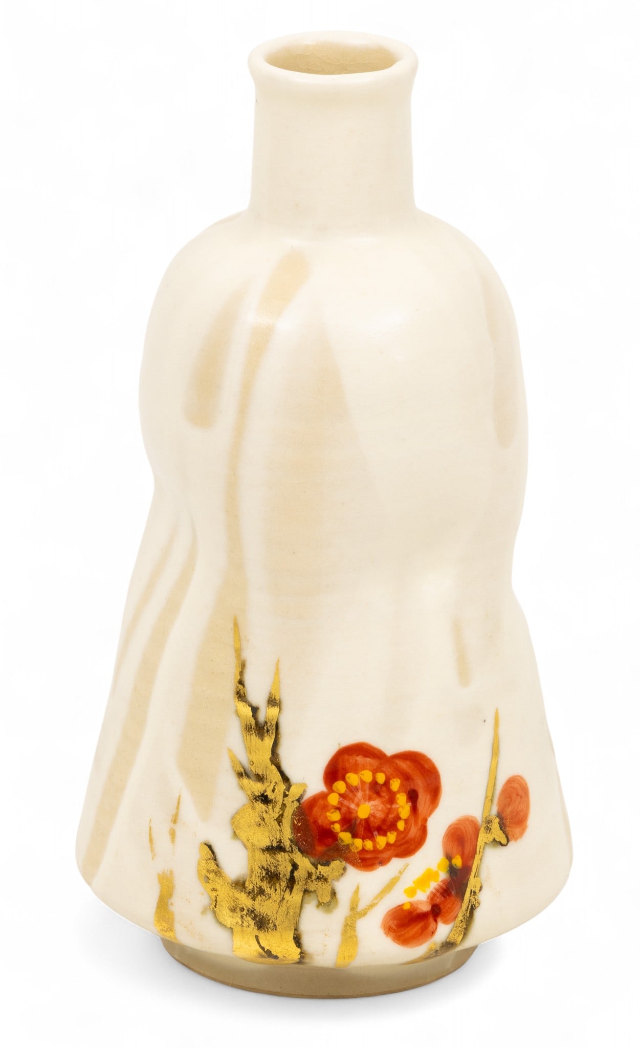 Japanese Pottery Vase, Signed H 9.5" Dia. 5": Japanese Pottery Vase, Signed H 9.5" Dia. 5" Floral pattern, signed on underside. Dimensions: H 9.5" Dia 5"