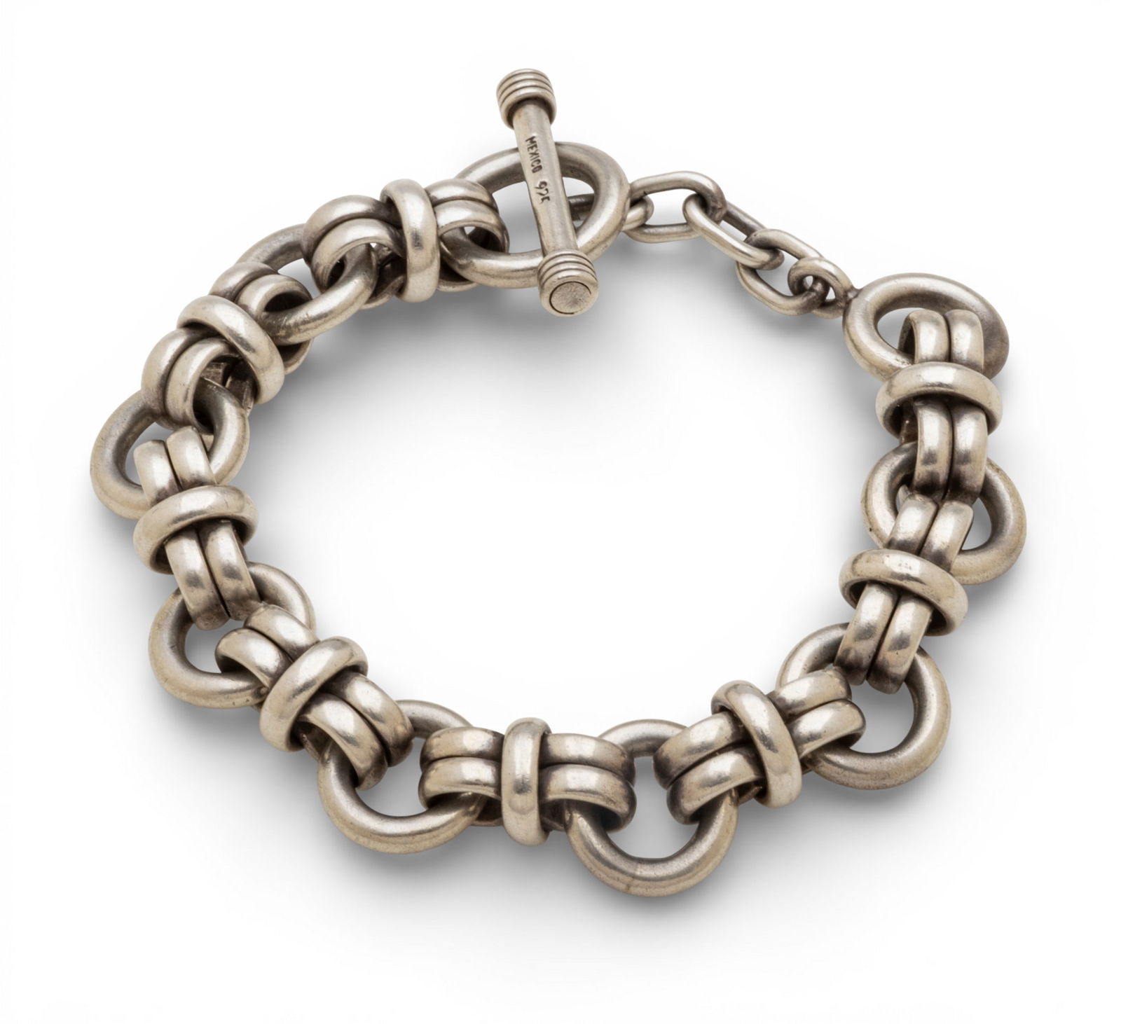 Mexican Sterling Silver Link Toggle Bracelet L 7.5" 64 g (1 of 5)