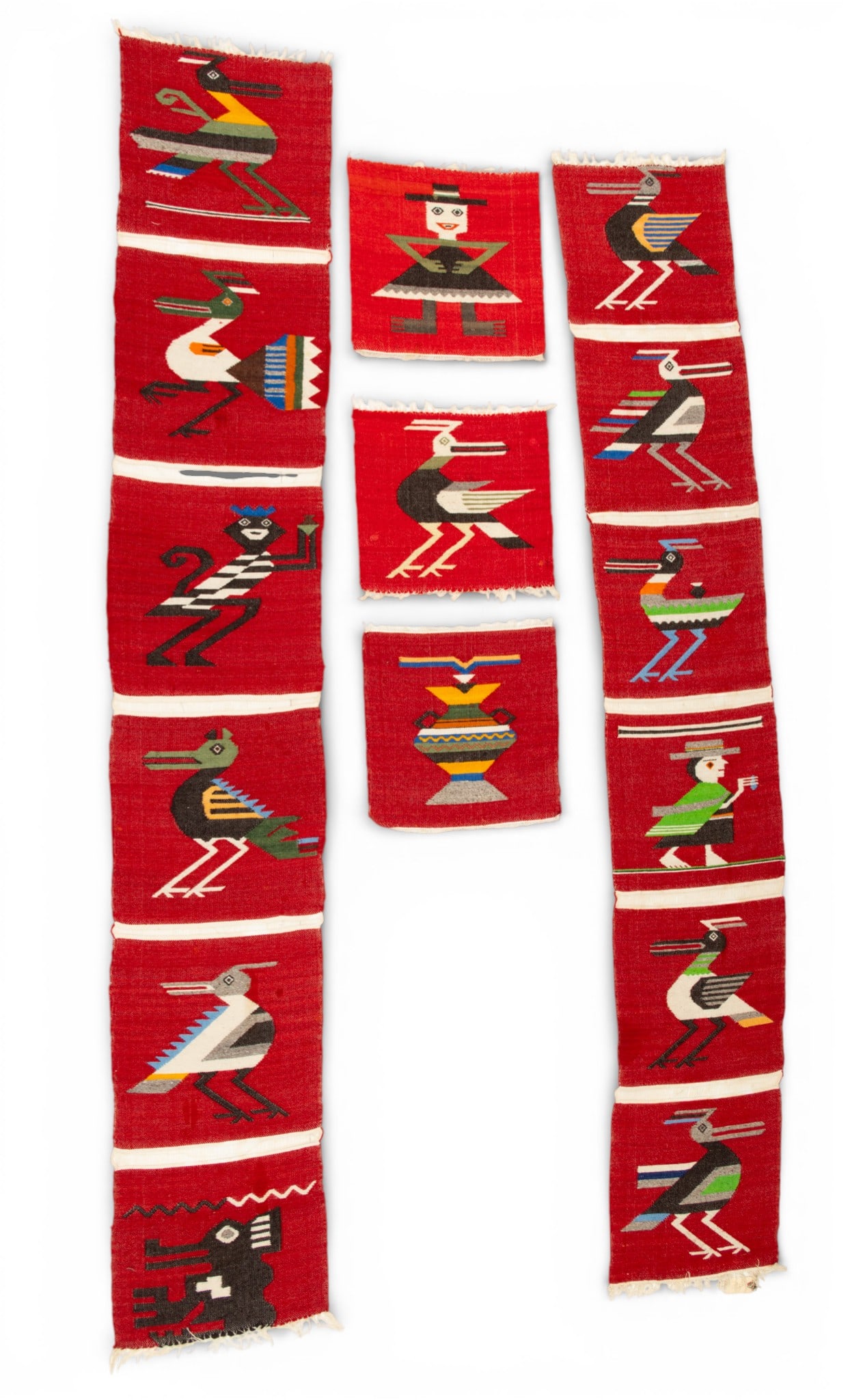 Mexican Hand Woven Wool Table Runners and Table Mats 20th C., 6 PCS (1 of 6)