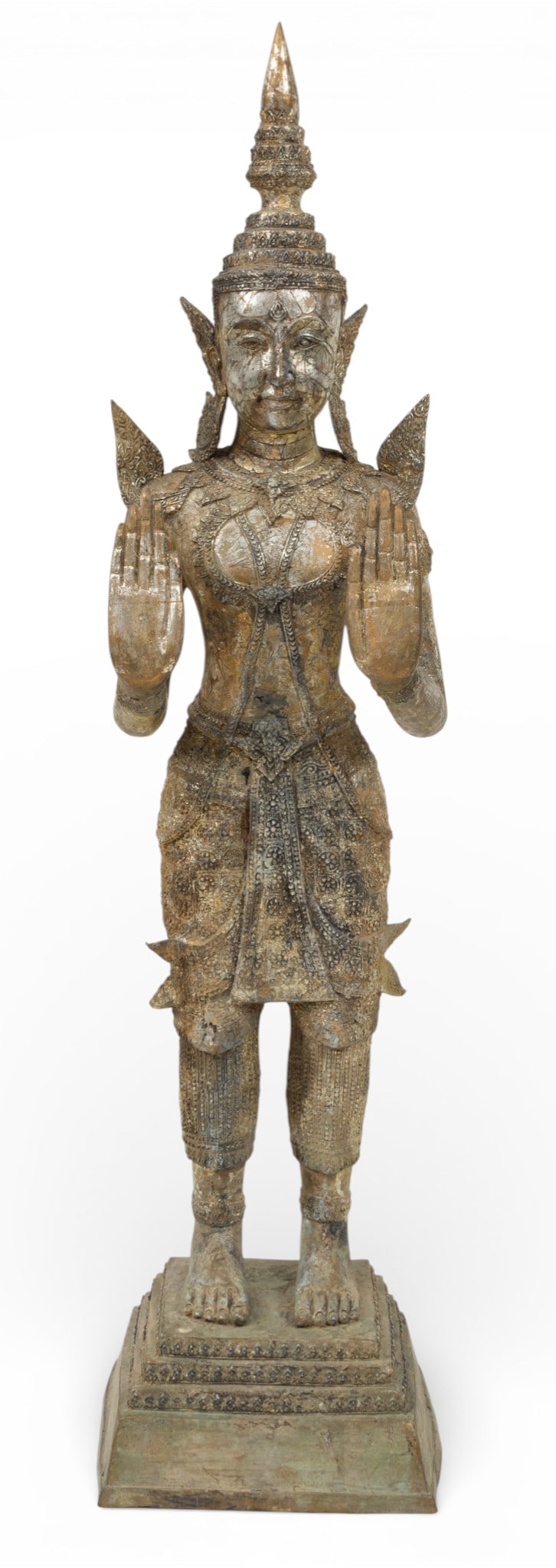 Thai Silver Patinated Bronze Buddha Sculpture H 39" W 9" Depth 9" (1 of 6)