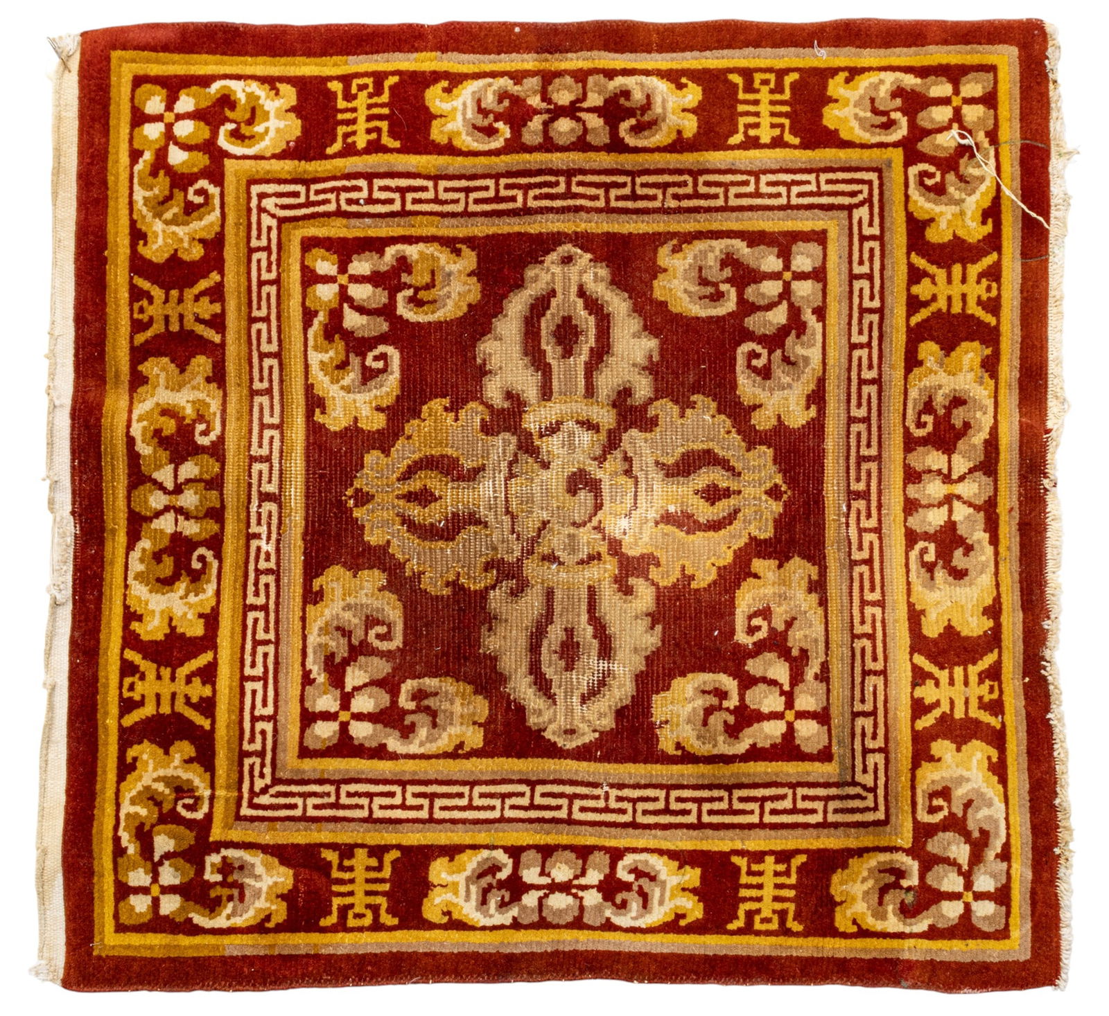 Chinese Art Deco Hand Woven Wool Mat 1940-1950, W 3' L 3' (1 of 4)