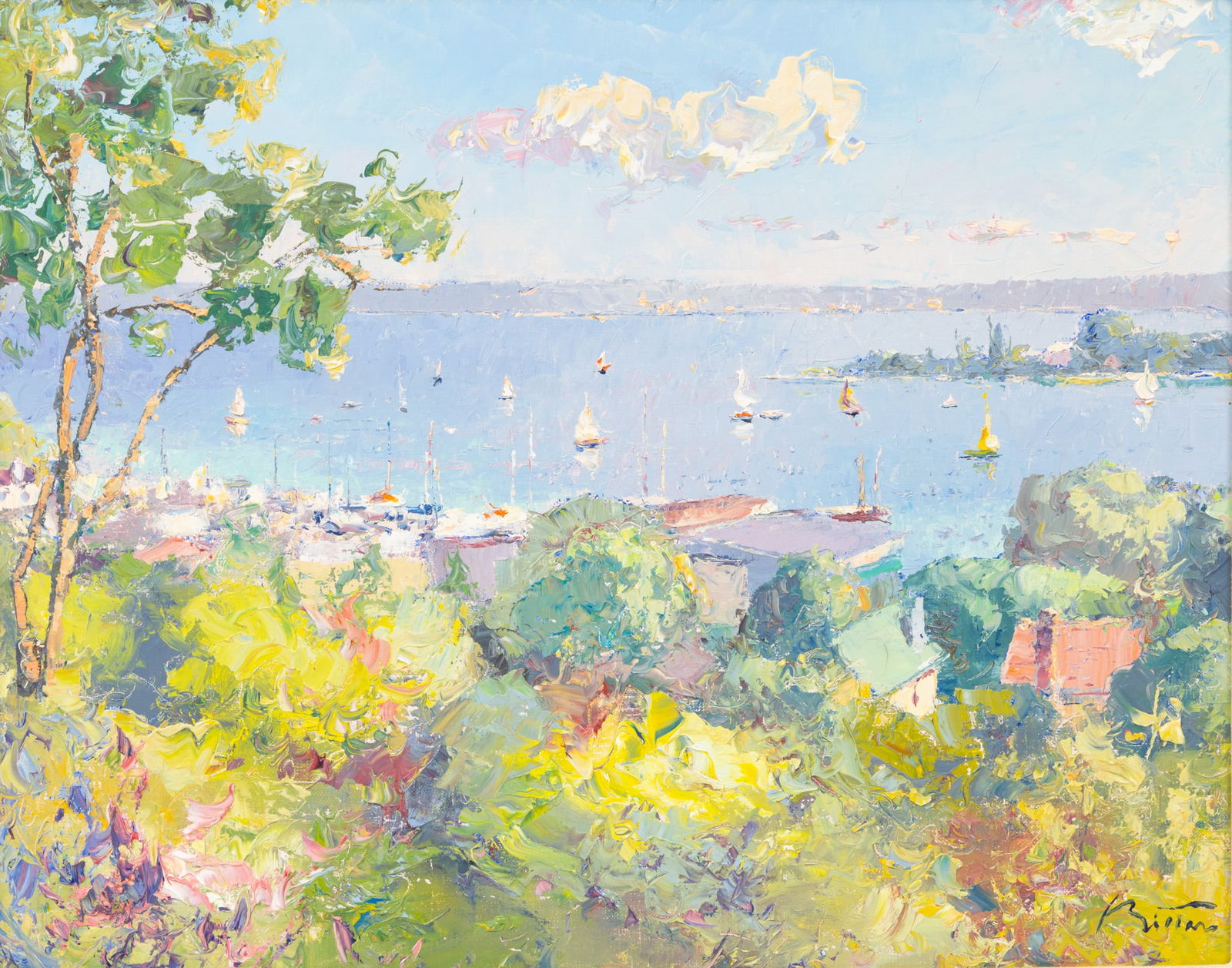 Pierre Bittar (French / American, B. 1934) Oil on Canvas, Ca. 1995, 'Little Traverse Bay and Harbor: Pierre Bittar (French / American, B. 1934) Oil on Canvas, Ca. 1995, 'Little Traverse Bay and Harbor Pointe', H 16" W 20" Frame Size: H 23" W 27" Signed lower right. Inventory #660. In original frame a