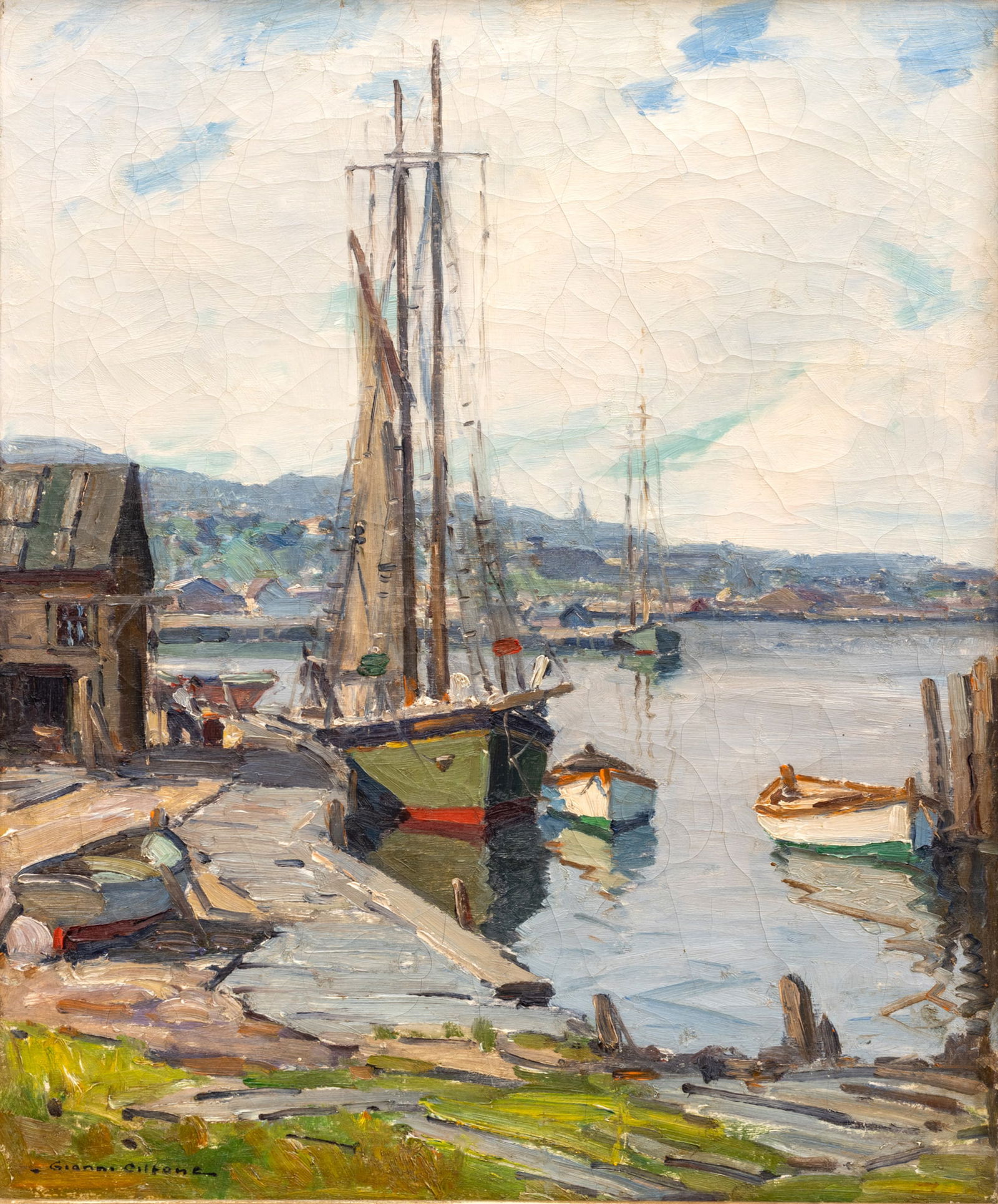 Gianni Cilfone (Italy - USA, 1908-1992) Oil on Canvas, 'Salty Atmosphere', H 30" W 25" Frame Size: H: Gianni Cilfone (Italy - USA, 1908-1992) Oil on Canvas, 'Salty Atmosphere', H 30" W 25" Frame Size: H 35" W 30" Cilfone studied at the Art Institute of Chicago and had a studio in that city for many ye