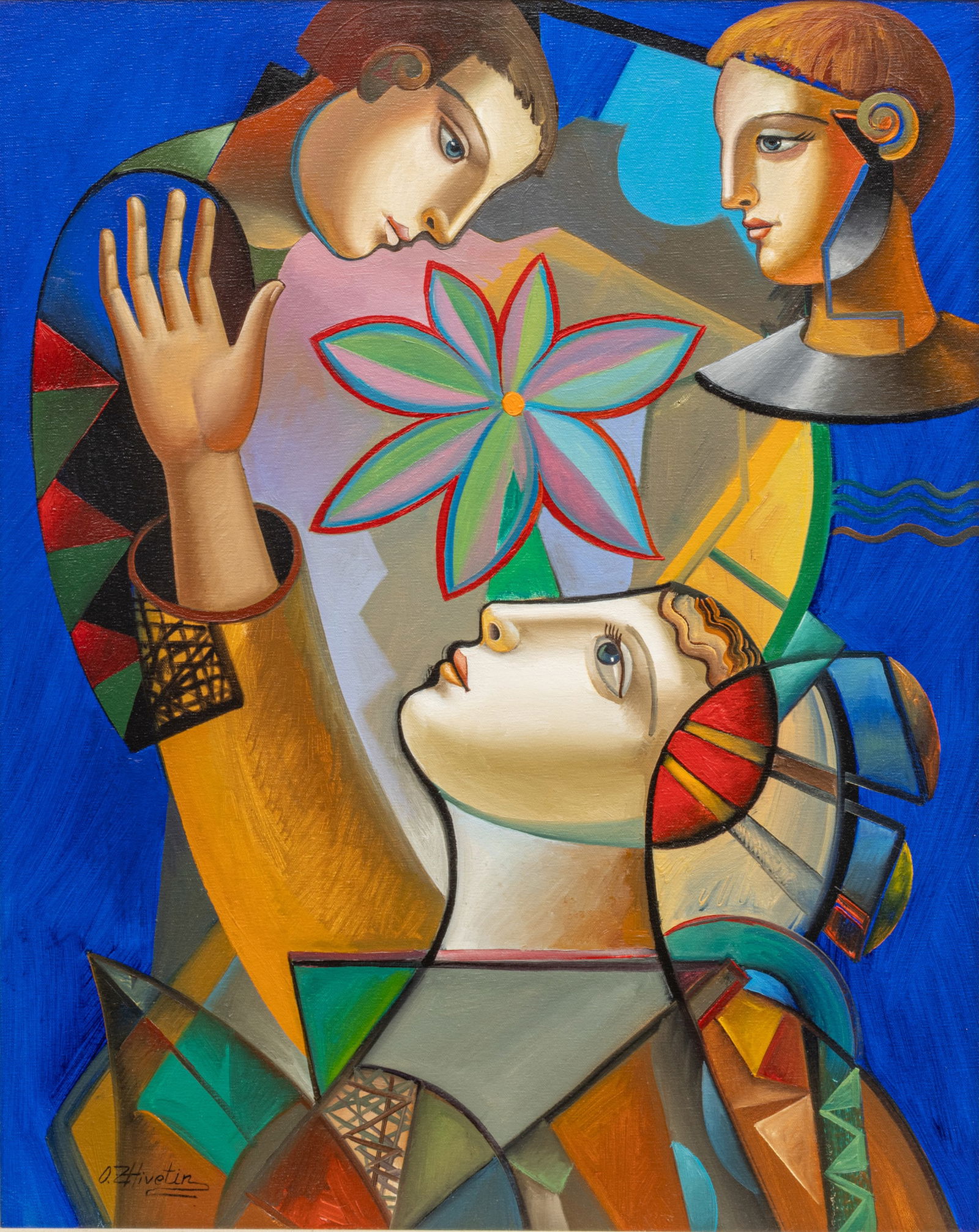 Oleg Zhivetin (Uzbekistan, B. 1964) Oil on Canvas 'Calling Out', H 29.5" W 23.5" Frame Size: H (1 of 11)