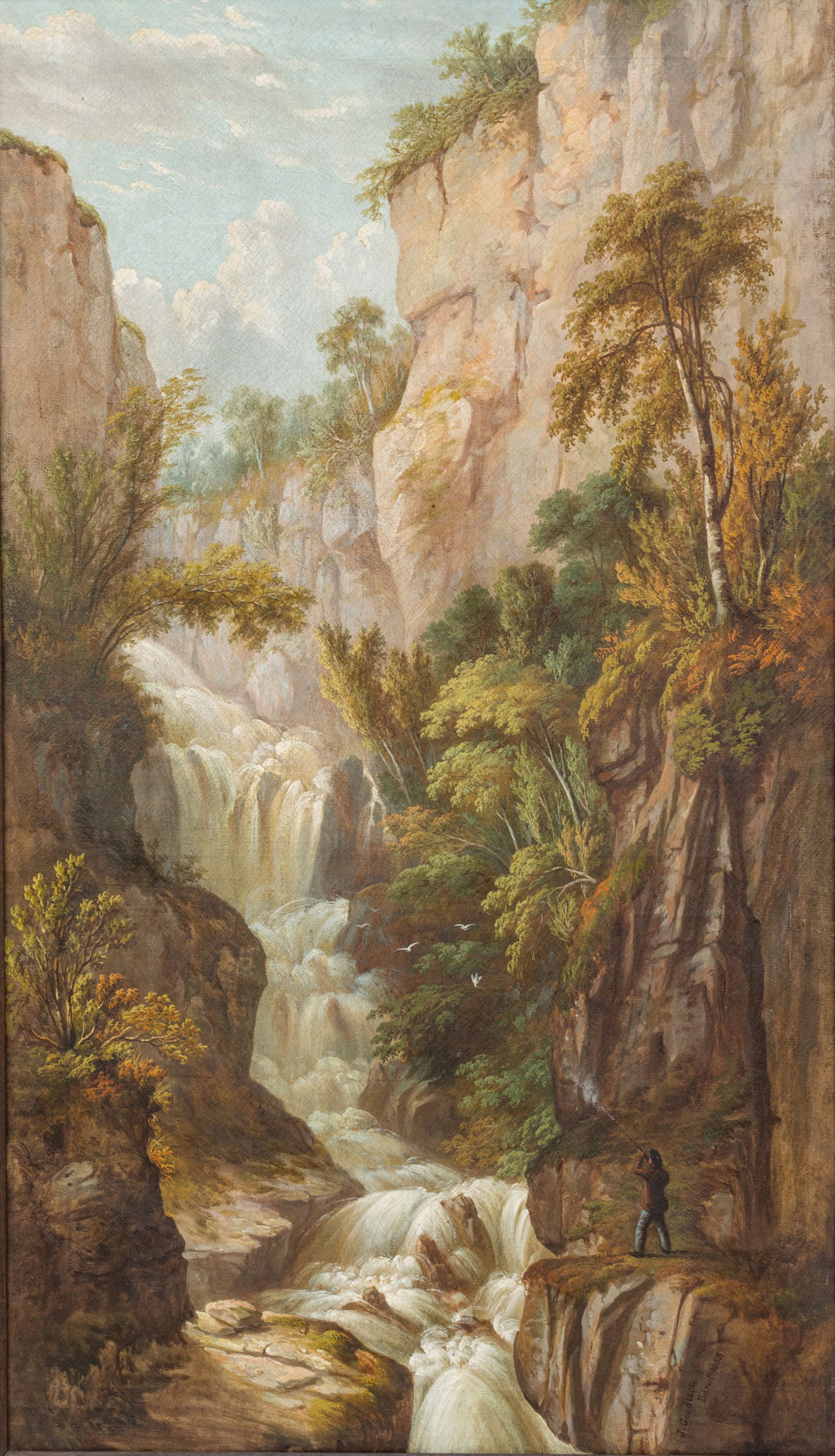 John Goodison (English/American, 1834-1892) Oil on Canvas 1853, 'Bird Hunting, Kaaterskill Falls', H (1 of 9)