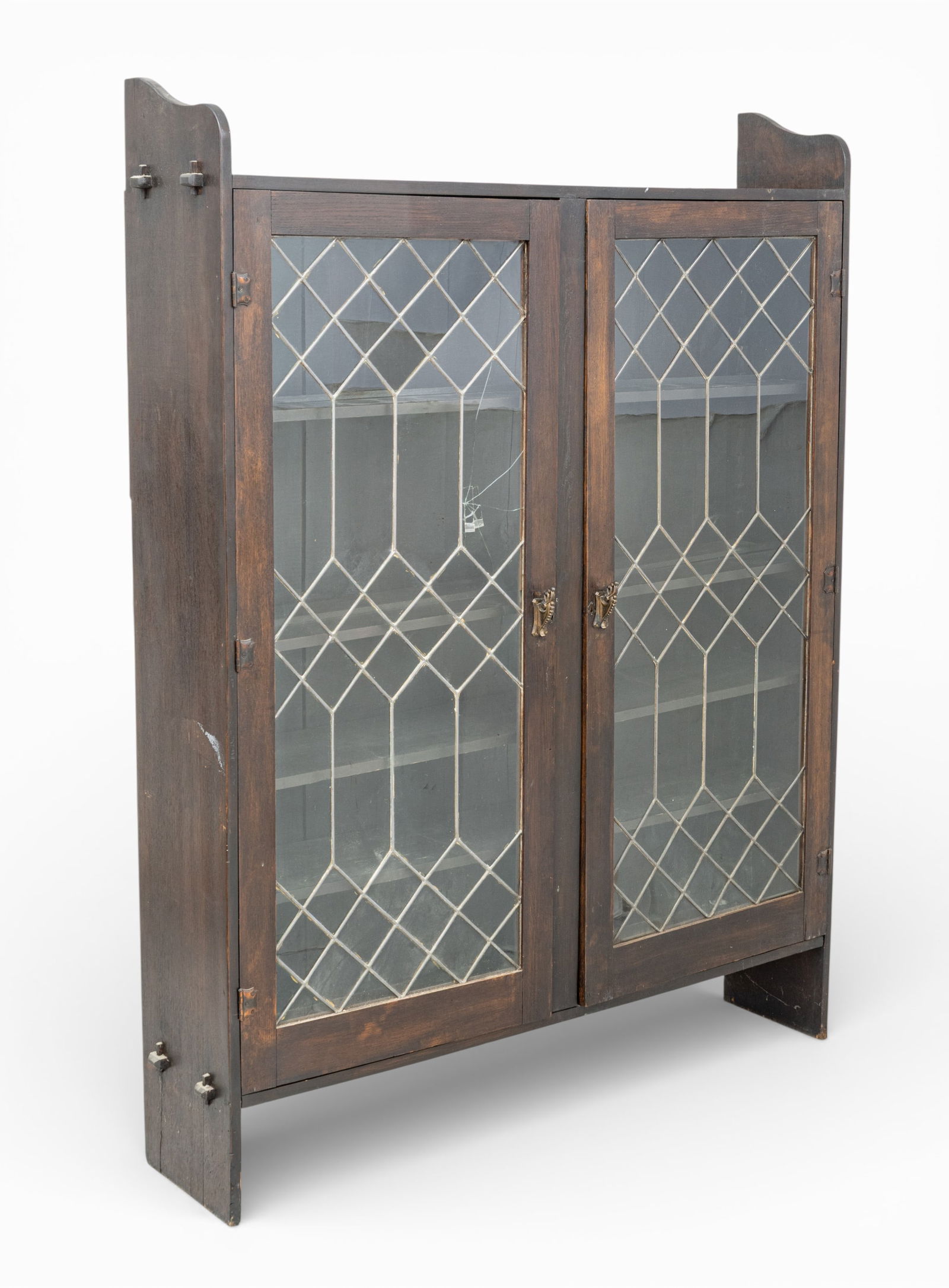 American Mission Oak and Leaded Glass Bookcase, Ca. 1900, H 72" W 54" L 11.75" (1 of 8)