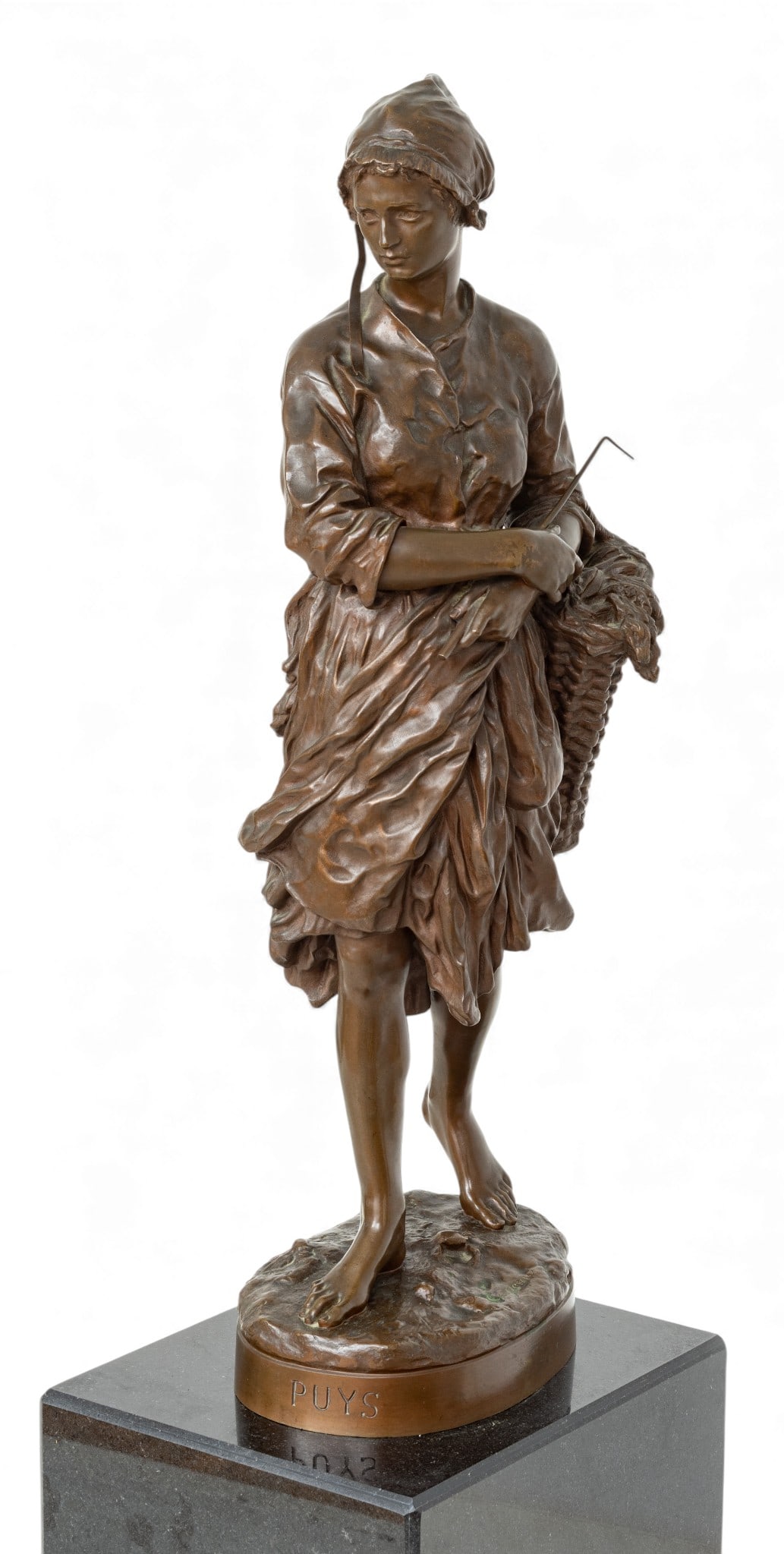 Jean-Baptiste Carpeaux (French, 1827-1875) Bronze Sculpture 'Winkle Gatherer', H 28" W 6" Depth 9.5" (1 of 14)