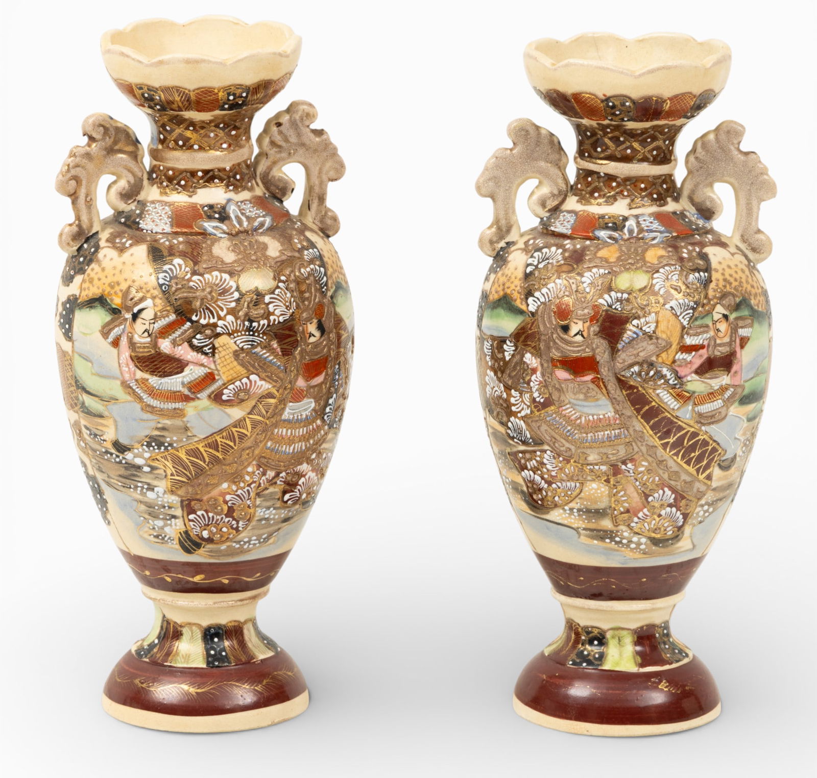 Japanese Kutani Earthenware Vases, Mid 20th C., H 12" Dia. 5" 2 PCS (1 of 5)