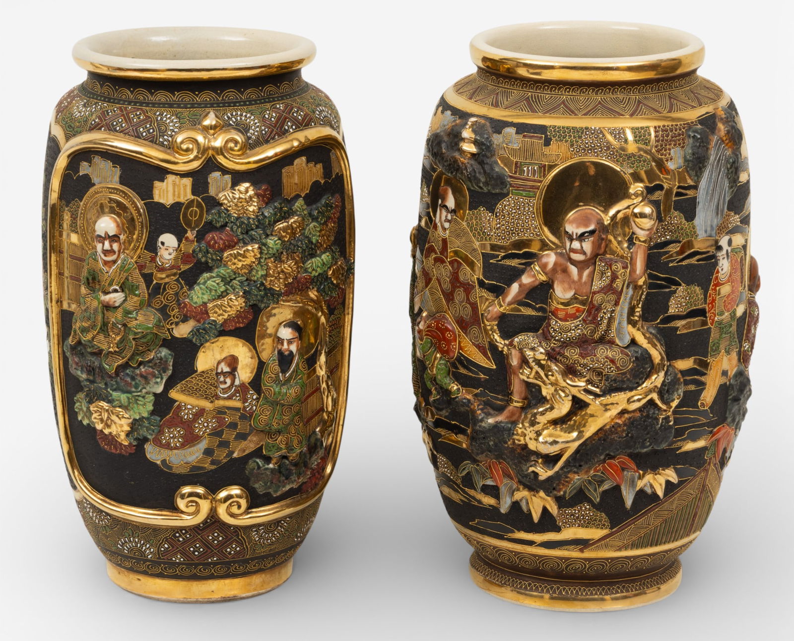 Japanese Kutaini Porcelain Large Vases 1910, H 14" 1 PAIR (1 of 5)