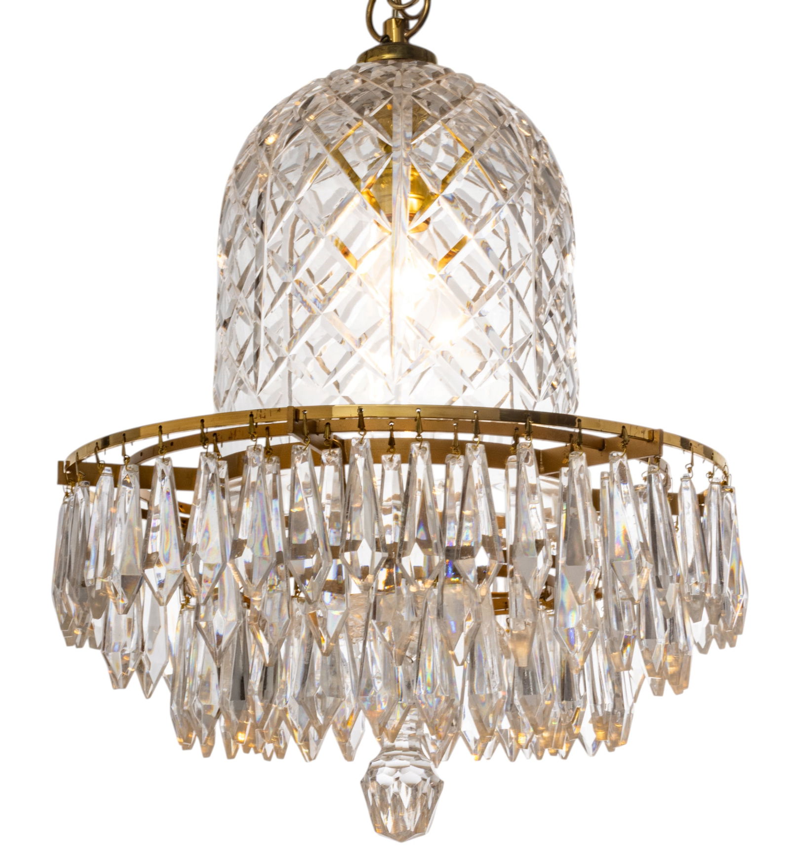Waterford (Irish) Crystal and Brass Bell Chandelier, Ca. 20th C., H 17" Dia. 14" (1 of 7)