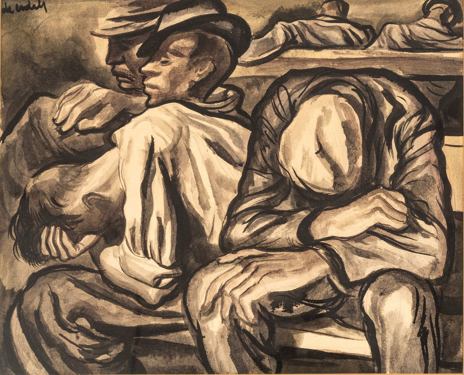 Francis De Erdely (AMERICAN/HUNGARIAN, 1904-1959) Watercolor on Paper, Seated Workmen H 15.5" W 19" (1 of 7)