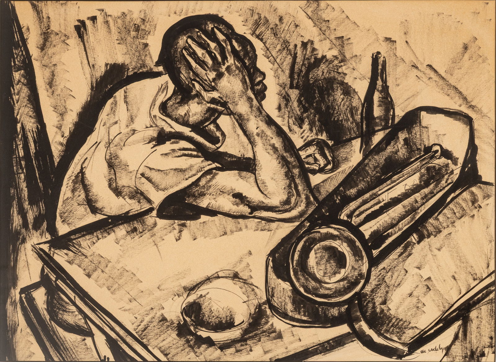 Francis De Erdely (AMERICAN/HUNGARIAN, 1904-1959) Watercolor on Paper, Seated Musician, H 16" W 22" (1 of 7)