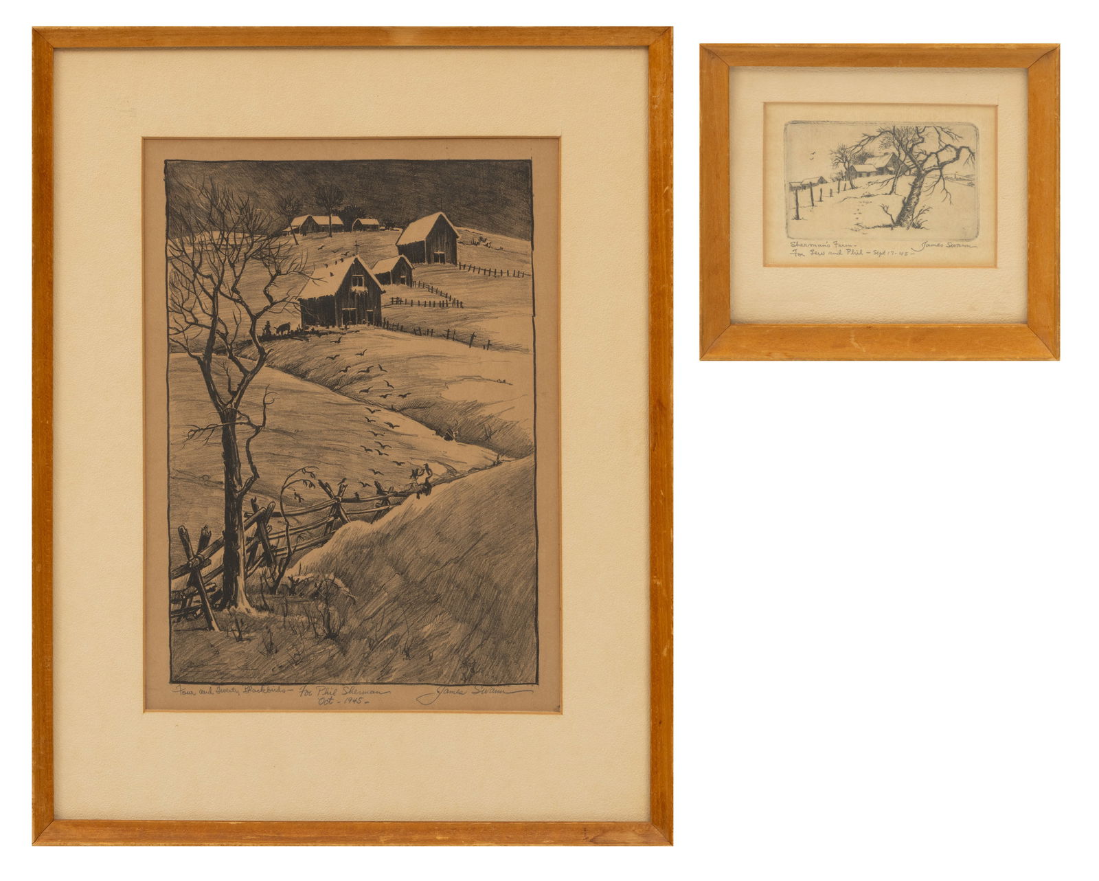 James Swann, Drypoint Etchings 'Four and Twenty Blackbirds', H 11" W 7" Frame Size: H 16" W 13" 2 (1 of 10)