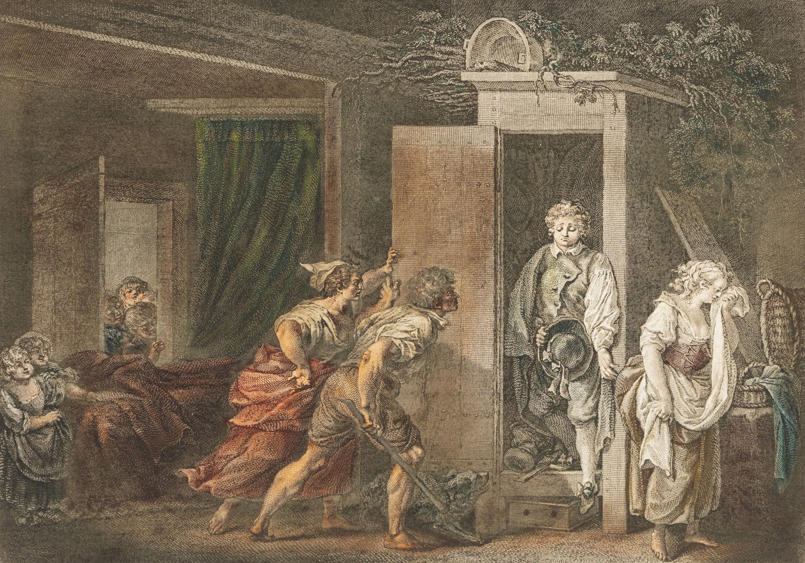 French Rococo Revival Etching with Hand Coloring on Silverplate, Robert Delaunay Le Jeune, After (1 of 1)