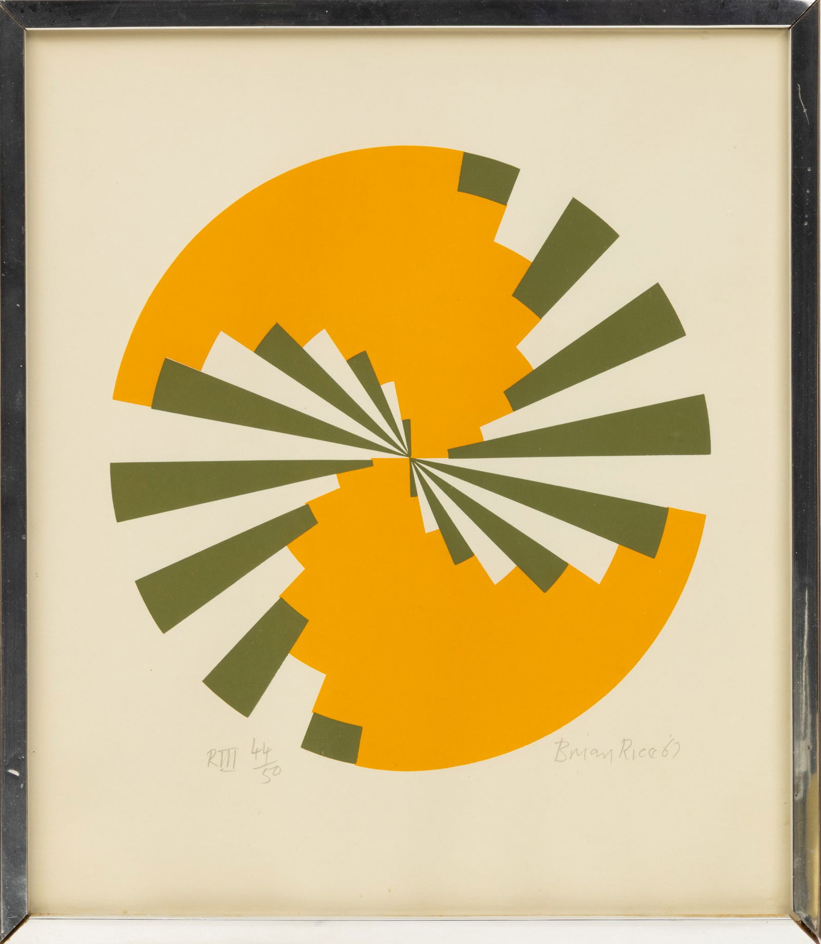 Brian Rice (British, B. 1936) Screenprint in Colors 1967, 'Radials Series', Dia. 10" Frame Size: H (1 of 4)