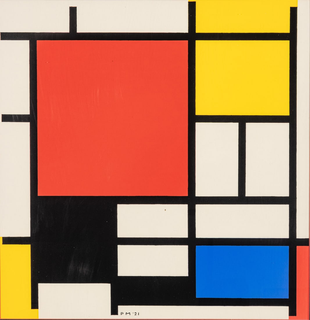 After Piet Mondrian Serigraph Poster 'Composition II Red Blue Yellow', H 24" W 24" Frame Size: H 41" (1 of 5)