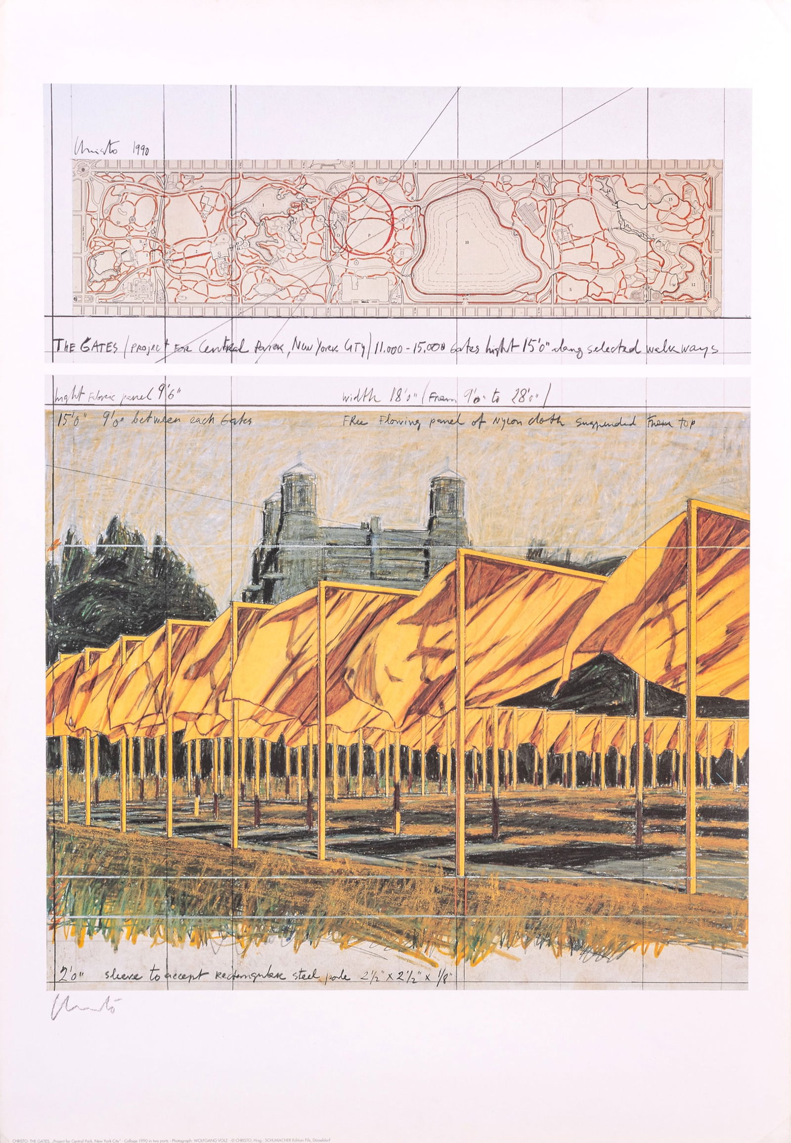 Christo and Jeanne-Claude (American) Signed Offset Lithograph on Wove Paper 1990, 'The Gates, (1 of 7)