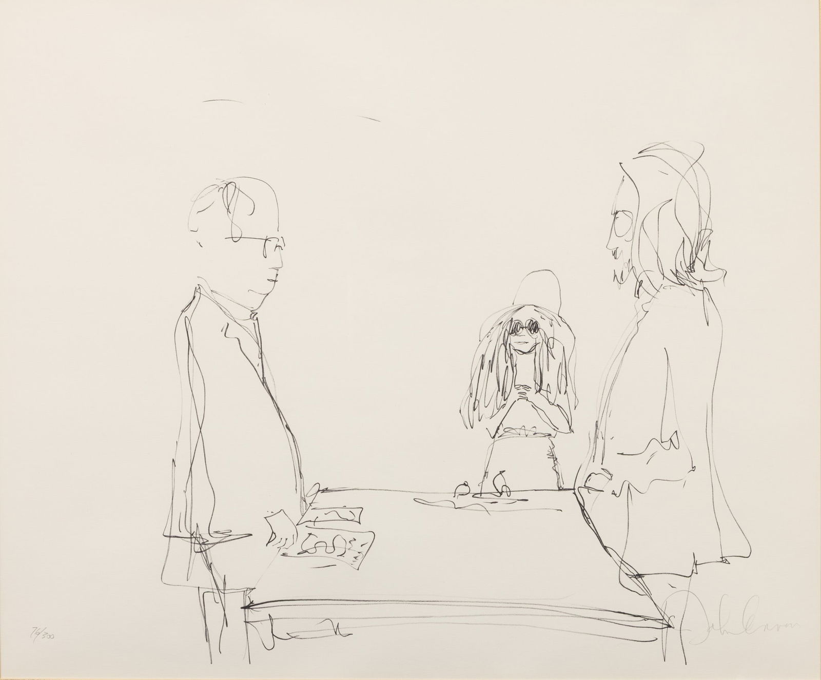 John Lennon (British, 1940-1980) Lithograph on Paper, 'I Do, from Bag One Suite', H 22" W 29" Frame (1 of 8)
