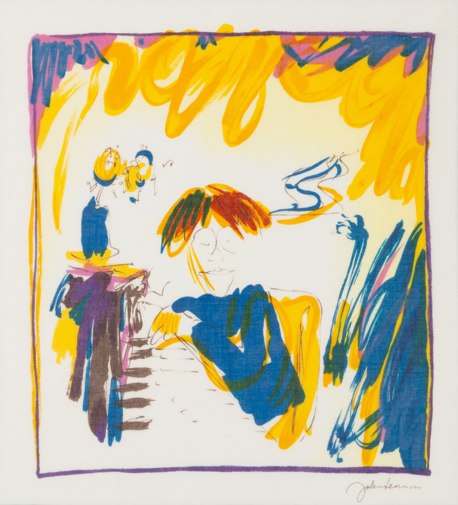 After John Lennon (British, 1940-1980) Lithograph on Fabric, Ca. 1980-90, 'Baby Grand', H 21.5" W (1 of 5)