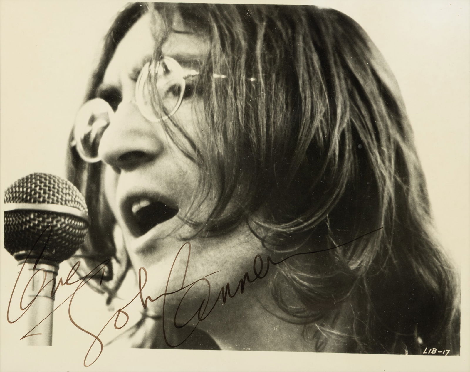 John Lennon Autographed Black and White Photograph, H 8" W 10" Frame Size: H 14.25" W 17.25" (1 of 4)