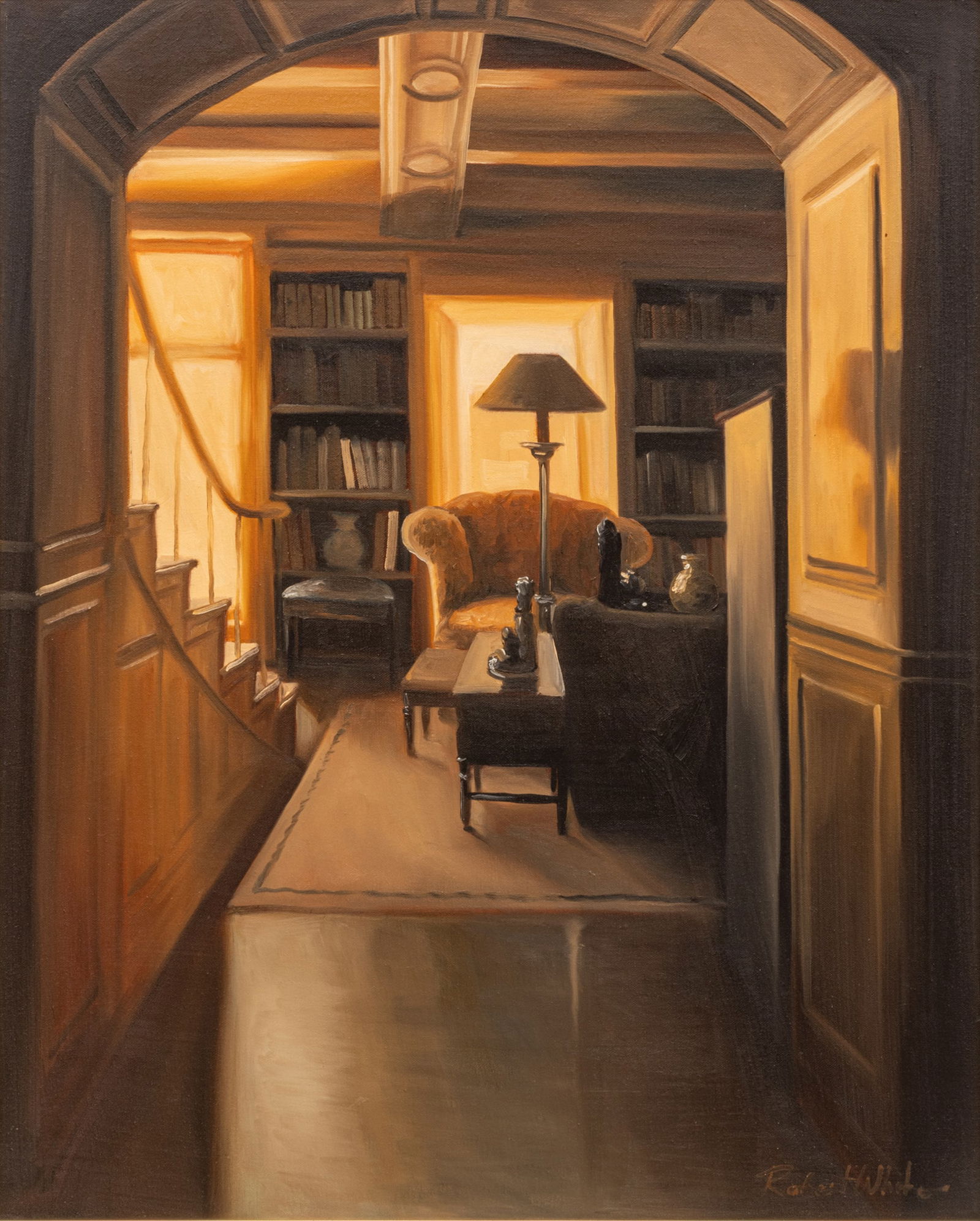 Robert White Oil on Canvas 'View from the Hallway', H 29.75" W 23.5" Frame Size: H 39.5" W 33.5" (1 of 10)