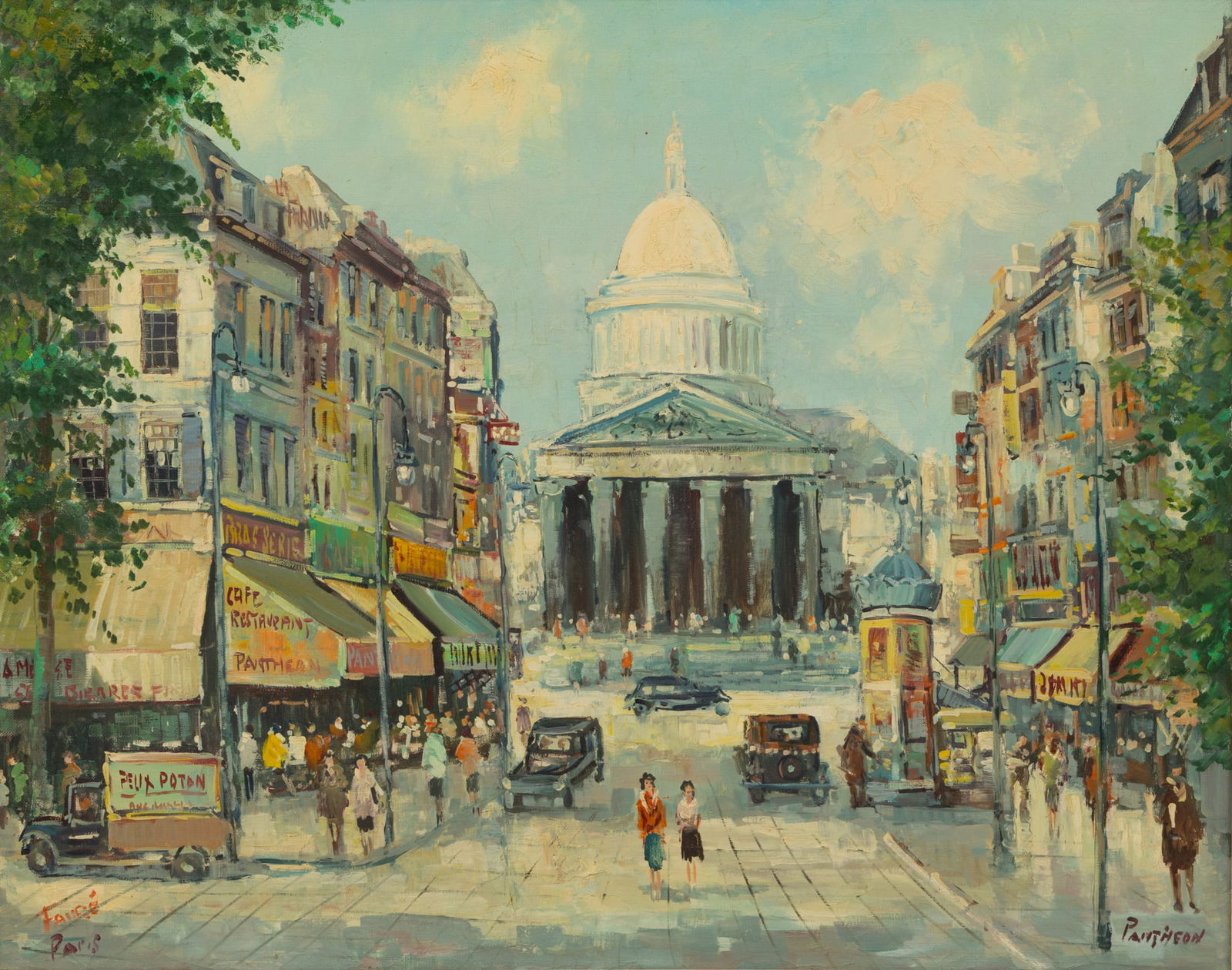 Fauré (France) Oil on Canvas, Paris Street Scene 1960, '"Pantheon', H 24" W 30" Frame Size: H: Fauré (France) Oil on Canvas, Paris Street Scene 1960, '"Pantheon', H 24" W 30" Frame Size: H 31" W 37" Signed and "Paris" lower left. "Pantheon" lower right. Busy area with cars and pedestrians,