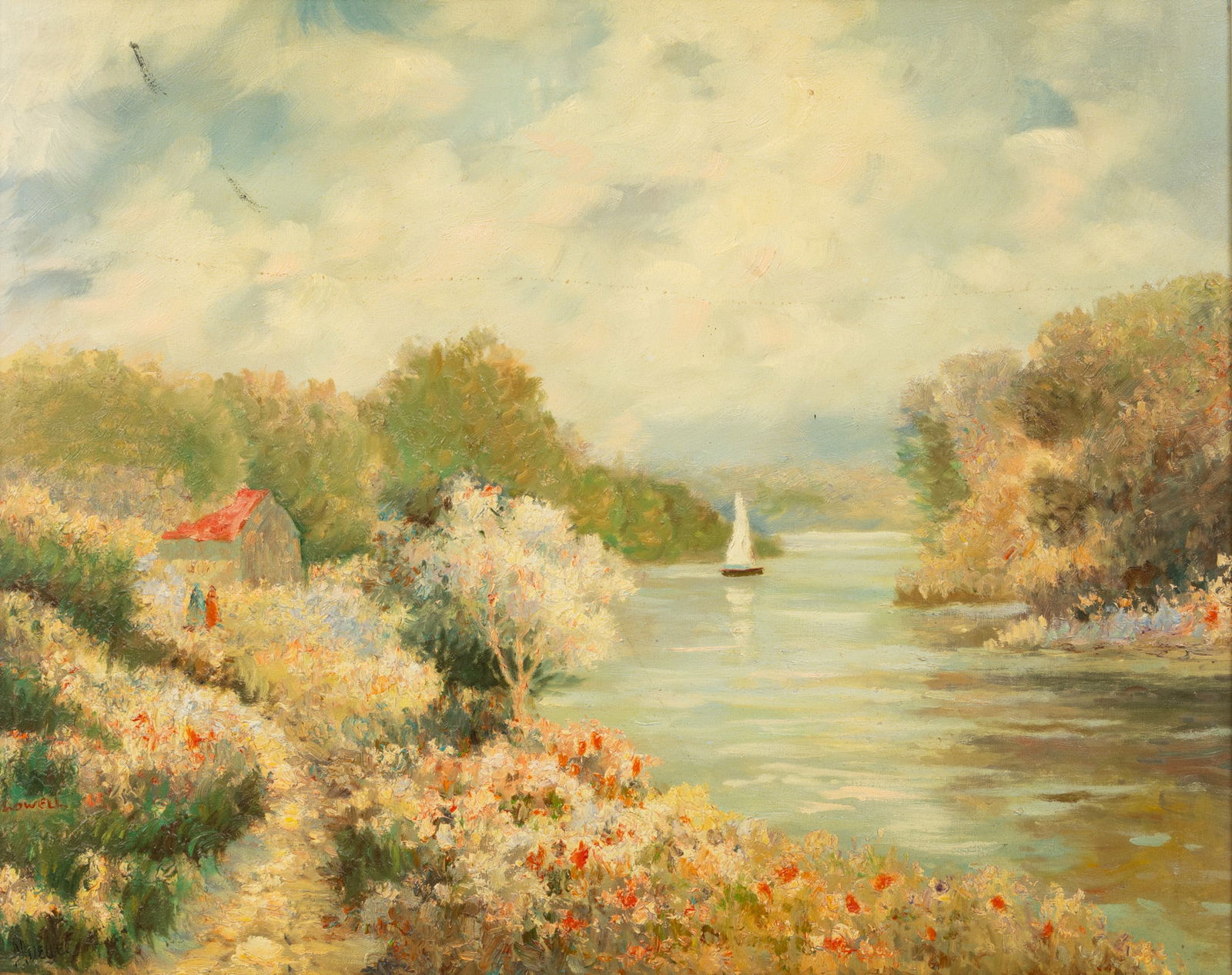 Bearing Signature Mueller Impressionist Style Oil on Canvas 20th, H 24" W 30" Frame Size: H 33" W (1 of 6)