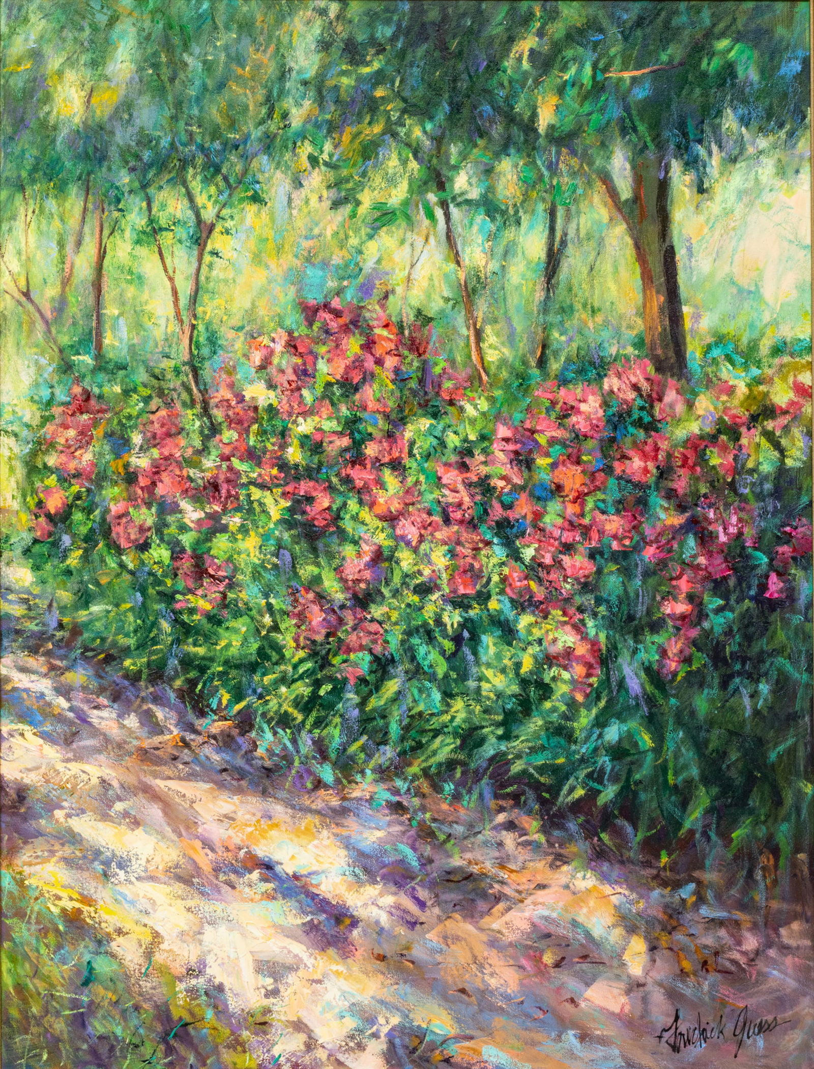 Frederick Guess (American/Florida, B. 1953) Oil on Canvas 'Flowers in a Landscape', H 40" W 30" (1 of 7)