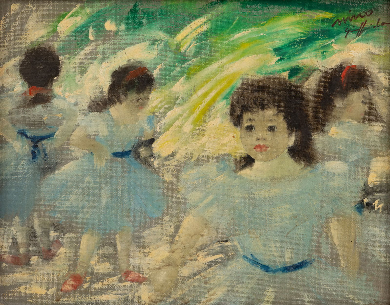 Nino Giuffrida (Italian, 1924-2015) Oil on Canvas, Ca. 1960, 'Four Ballet Dancers', H 9" W 11" Frame (1 of 5)