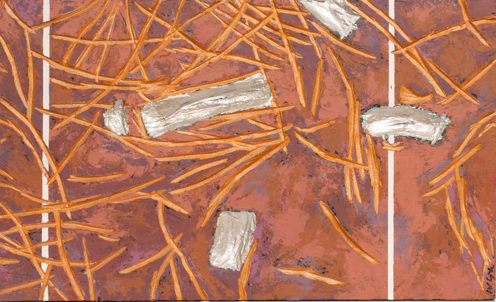 American Oil on Sculpted Panel, 1999, 'Butts and Needles', H 19" W 31.75" (1 of 8)