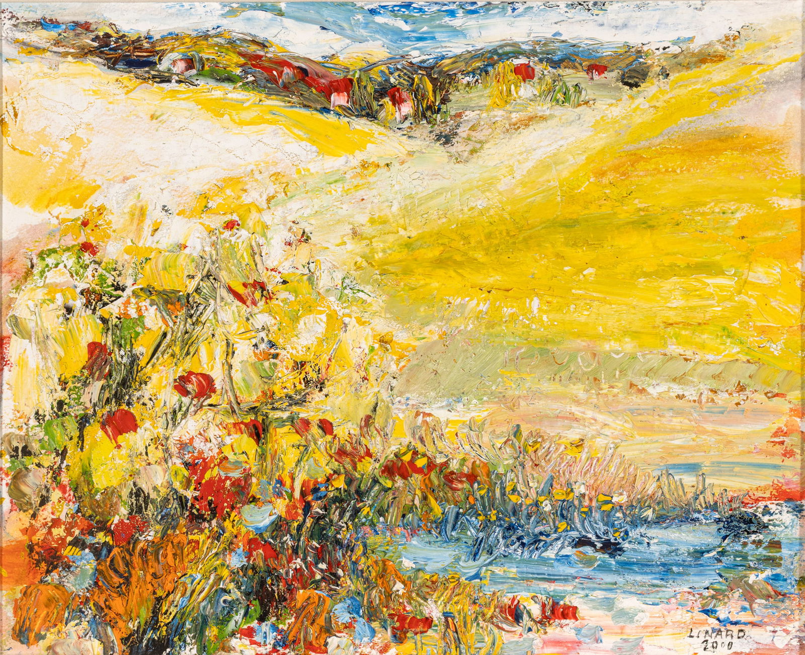 Signed Linard, Oil on Board, 2000, 'Abstract Landscape', H 14" W 17" Frame Size: H 18.5" W 22" (1 of 7)