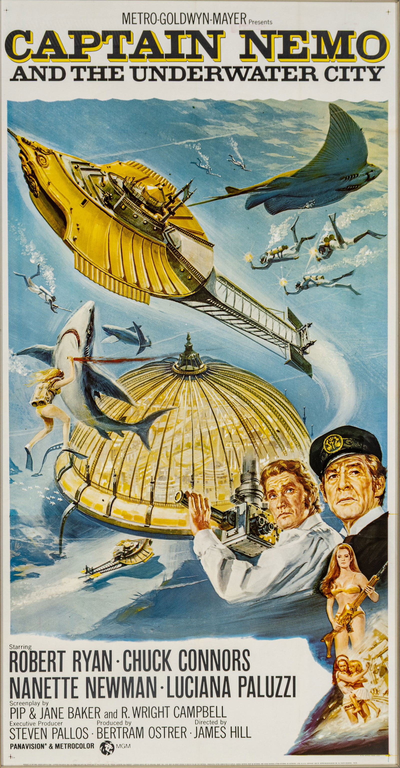 MGM Lithograph Movie Poster for Captain Nemo and the Underwater City, 1969, H 76" W 39" Frame Size: (1 of 13)