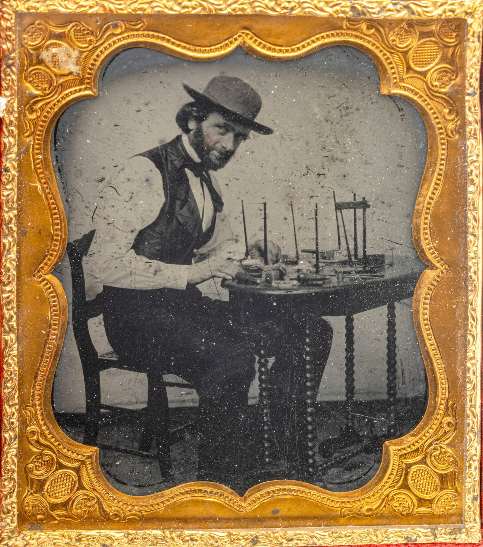 1/6 Plate Occupational Ambrotype, Portrait of a Carpenter, Mid 19th C., H 3.25" W 2.75" (1 of 4)