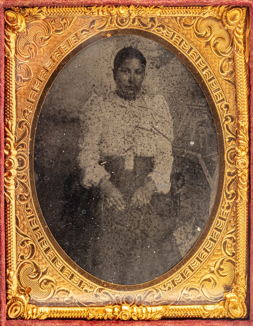 1/6 Plate Tintype of a Native American Woman, Ca. 1860, H 2.5" W 2.25" Frame Size: H 3.5" W 3" (1 of 4)