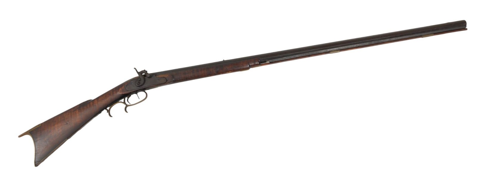 American Figured Maple Half Stock Percussion Cap Kentucky Rifle, Mid 19th C., L 55" (1 of 7)