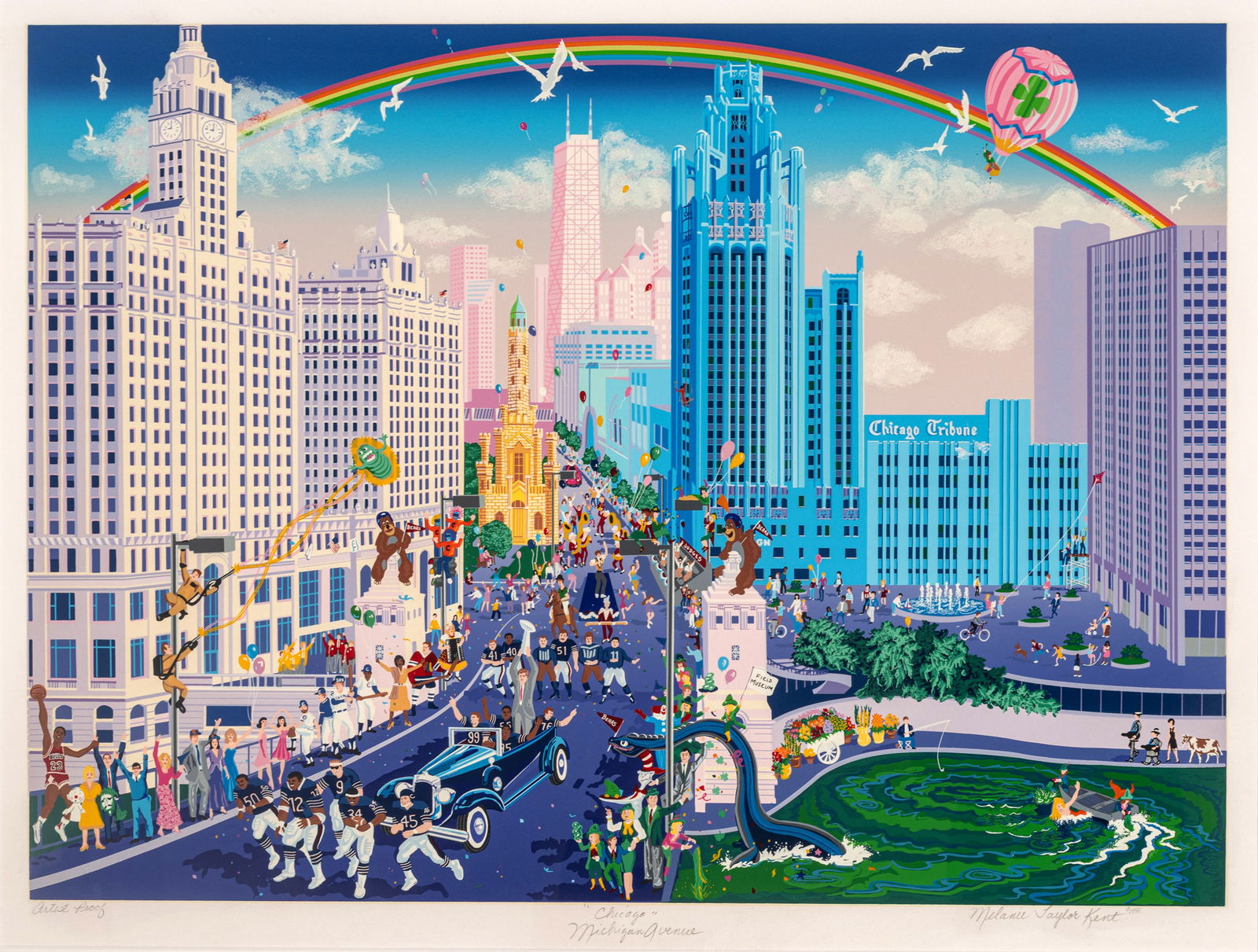 Melanie Taylor Kent (American, 20th C.) Serigraph on Paper, 1988, 'Chicago (Michigan Avenue)', H 22" (1 of 12)