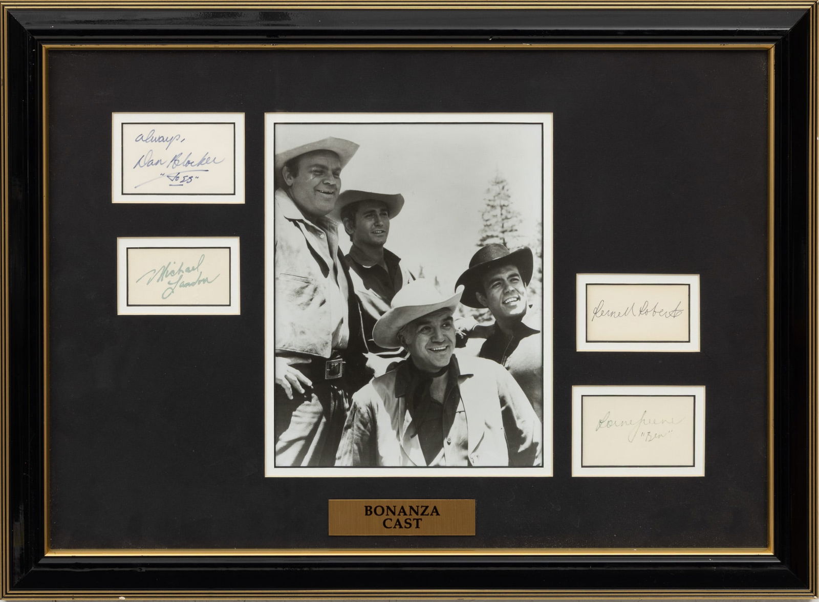 Cast of Bonanza Cut Signatures and Photograph Display, H 16.25" W 22.5" (1 of 5)